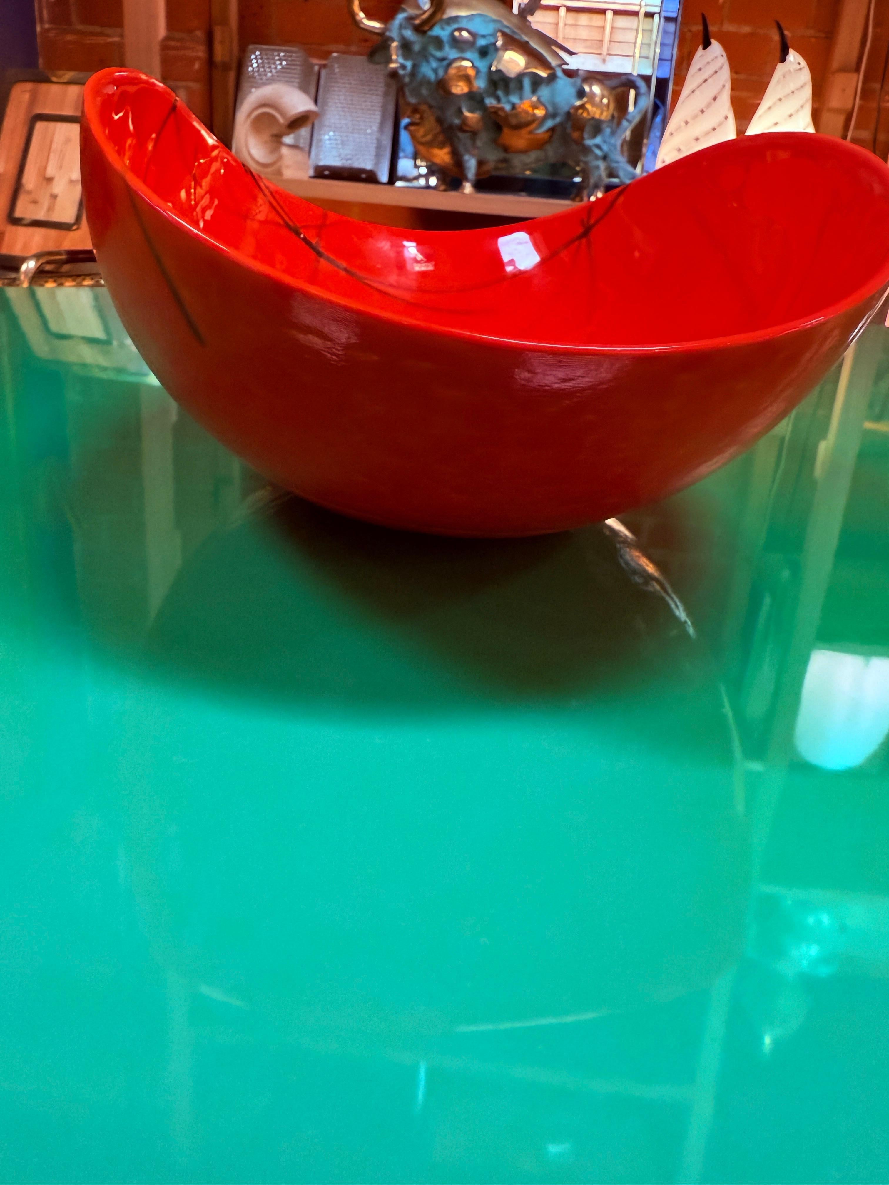 Bol en verre d'art rouge de Murano en vente 1