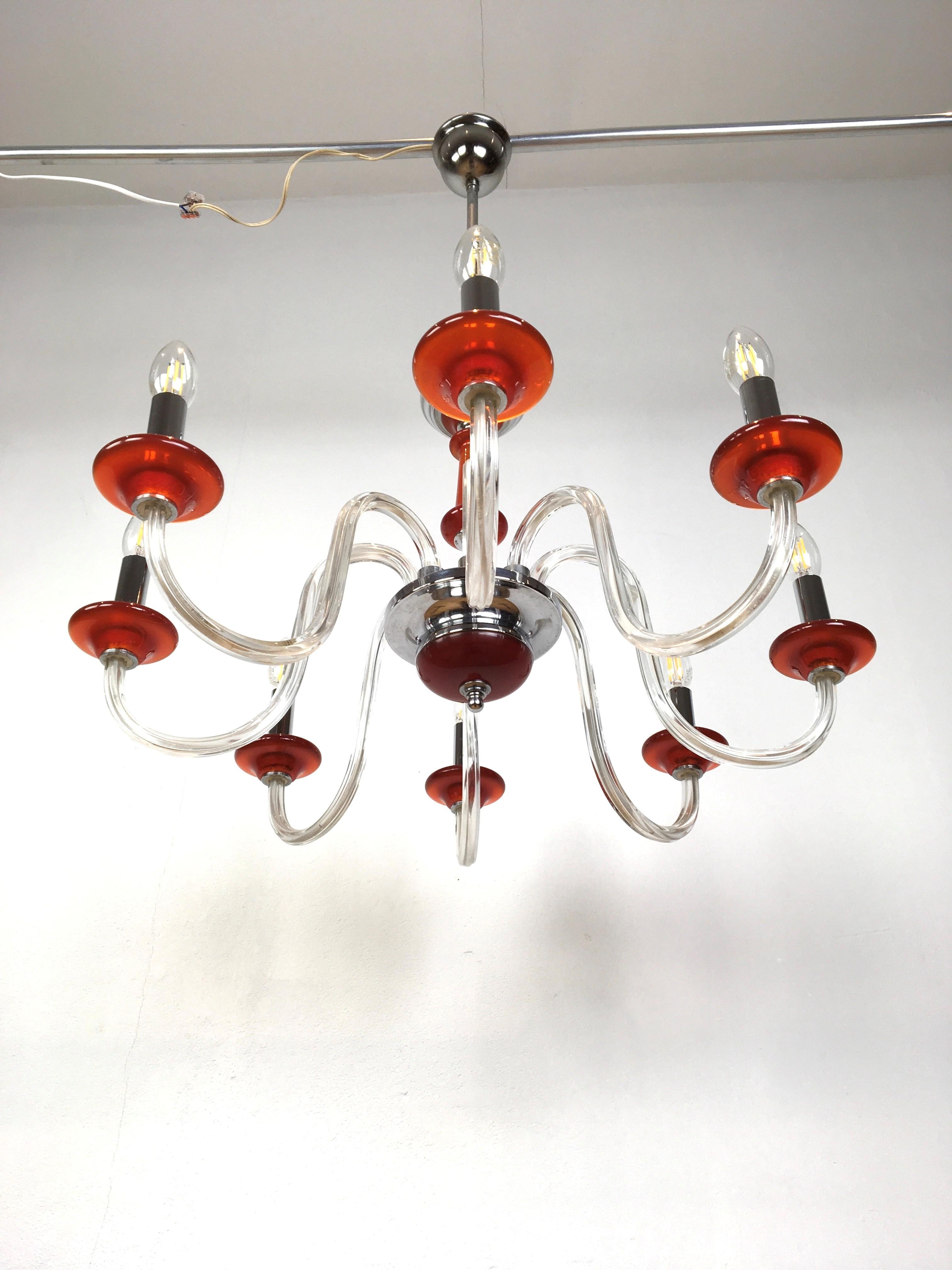 Orange Murano Glass Chandelier, Italy, Mid-20th Century For Sale 4