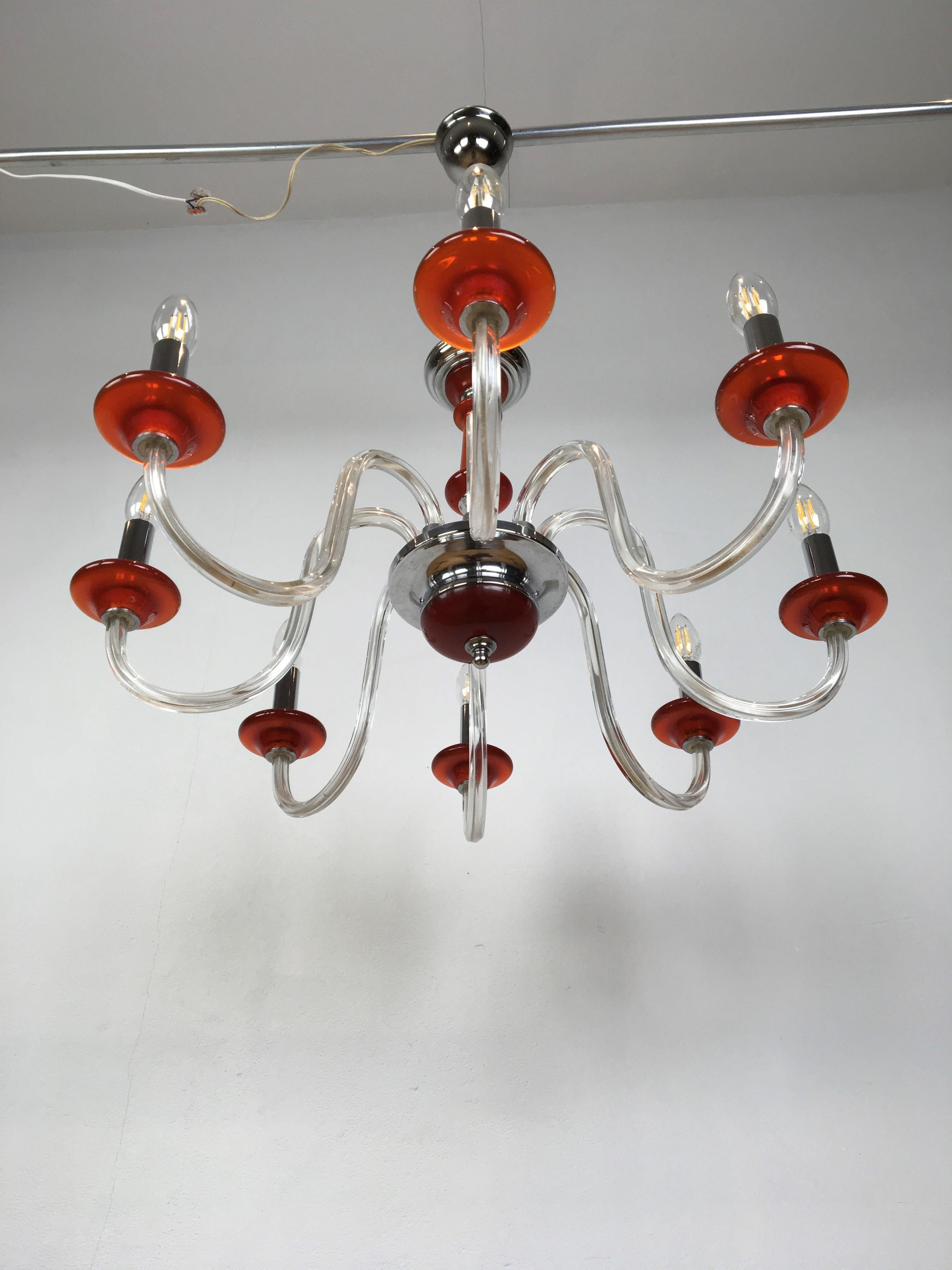 Orange Murano Glass Chandelier, Italy, Mid-20th Century For Sale 6