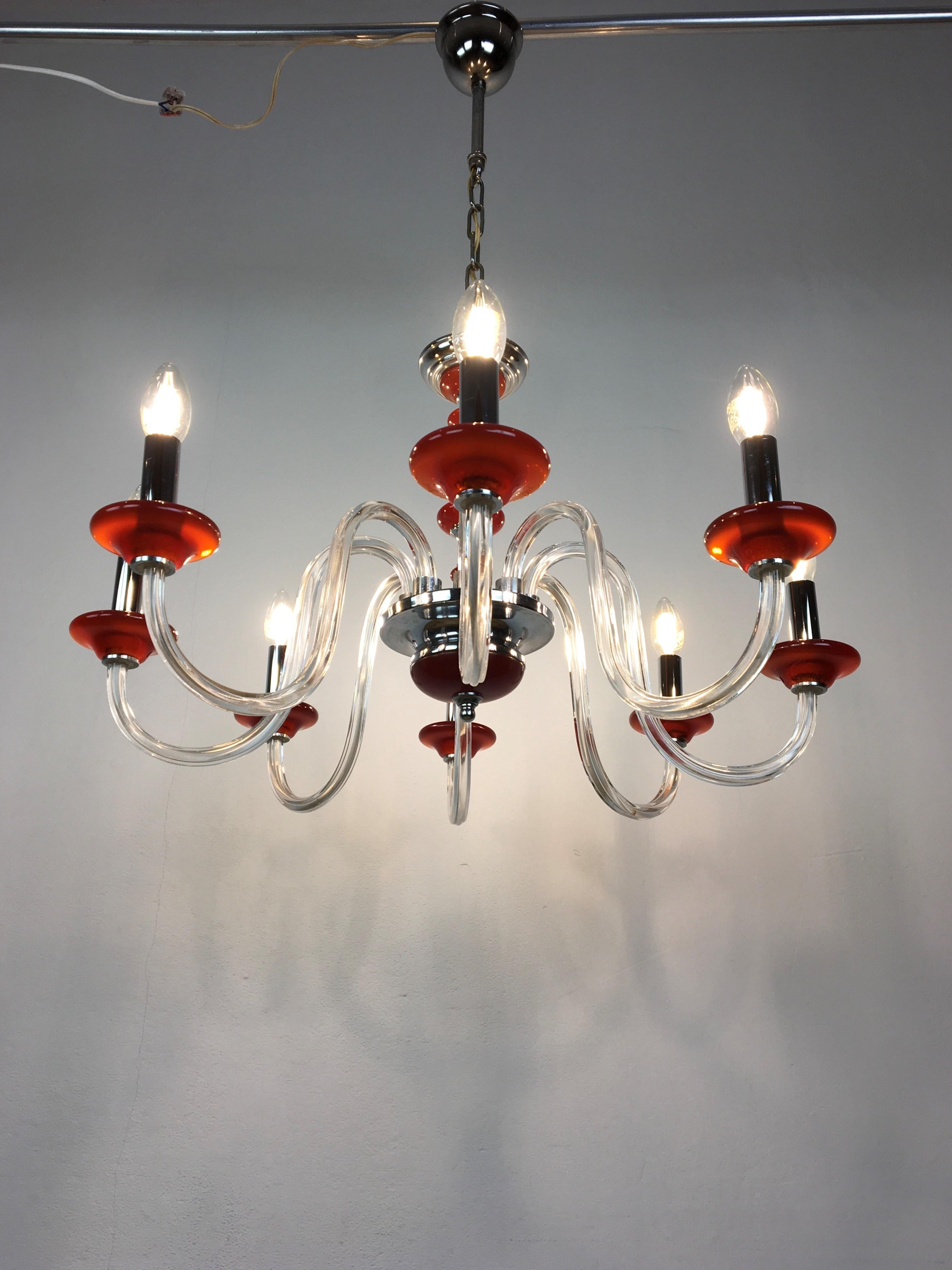 Orange Murano Glass Chandelier, Italy, Mid-20th Century For Sale 9