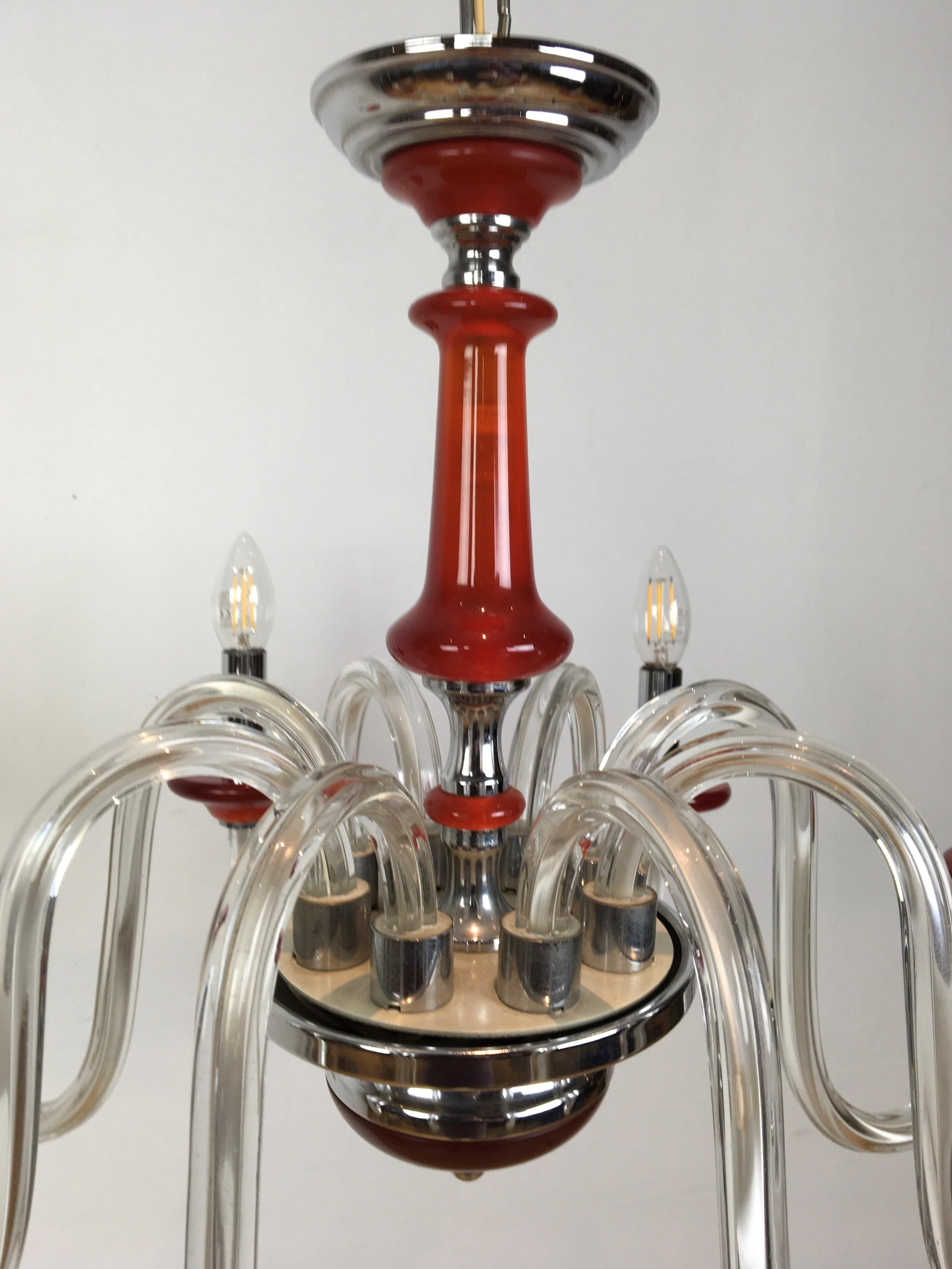 Modern Orange Murano Glass Chandelier, Italy, Mid-20th Century For Sale