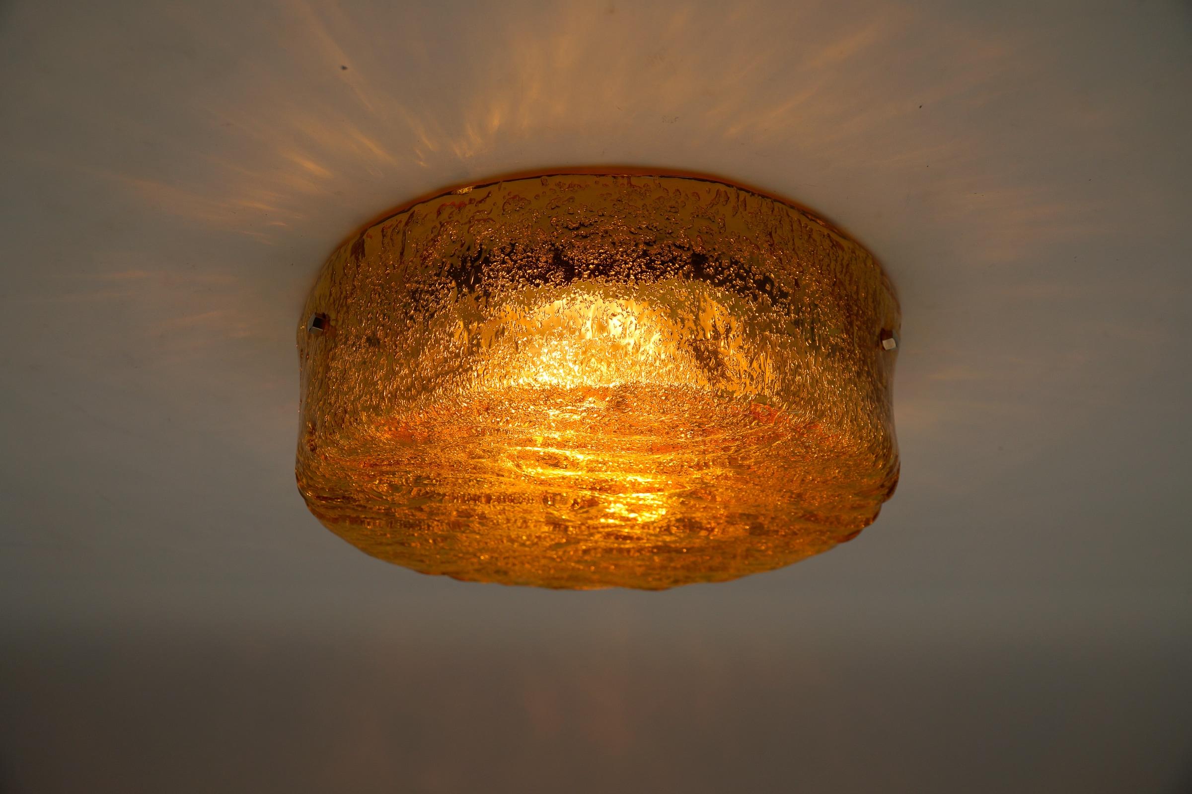 Italian Orange Murano Glass Flush Mount Light, Italy 1960s For Sale