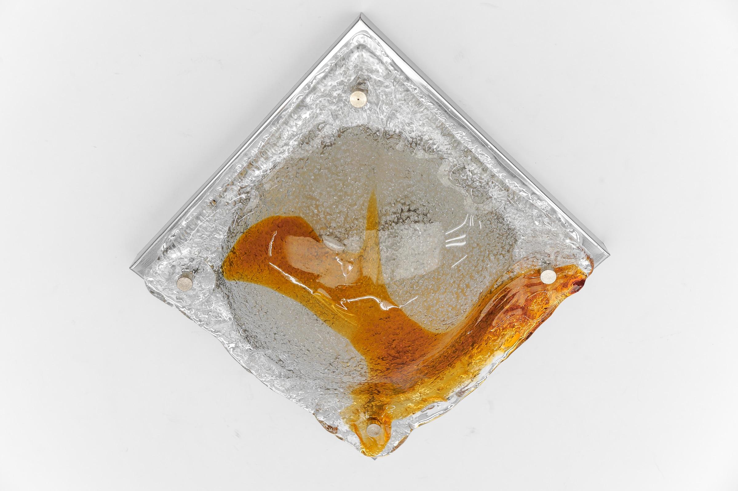 Orange Murano Glass Flush Mount Sconces, Italy, 1960s For Sale 3