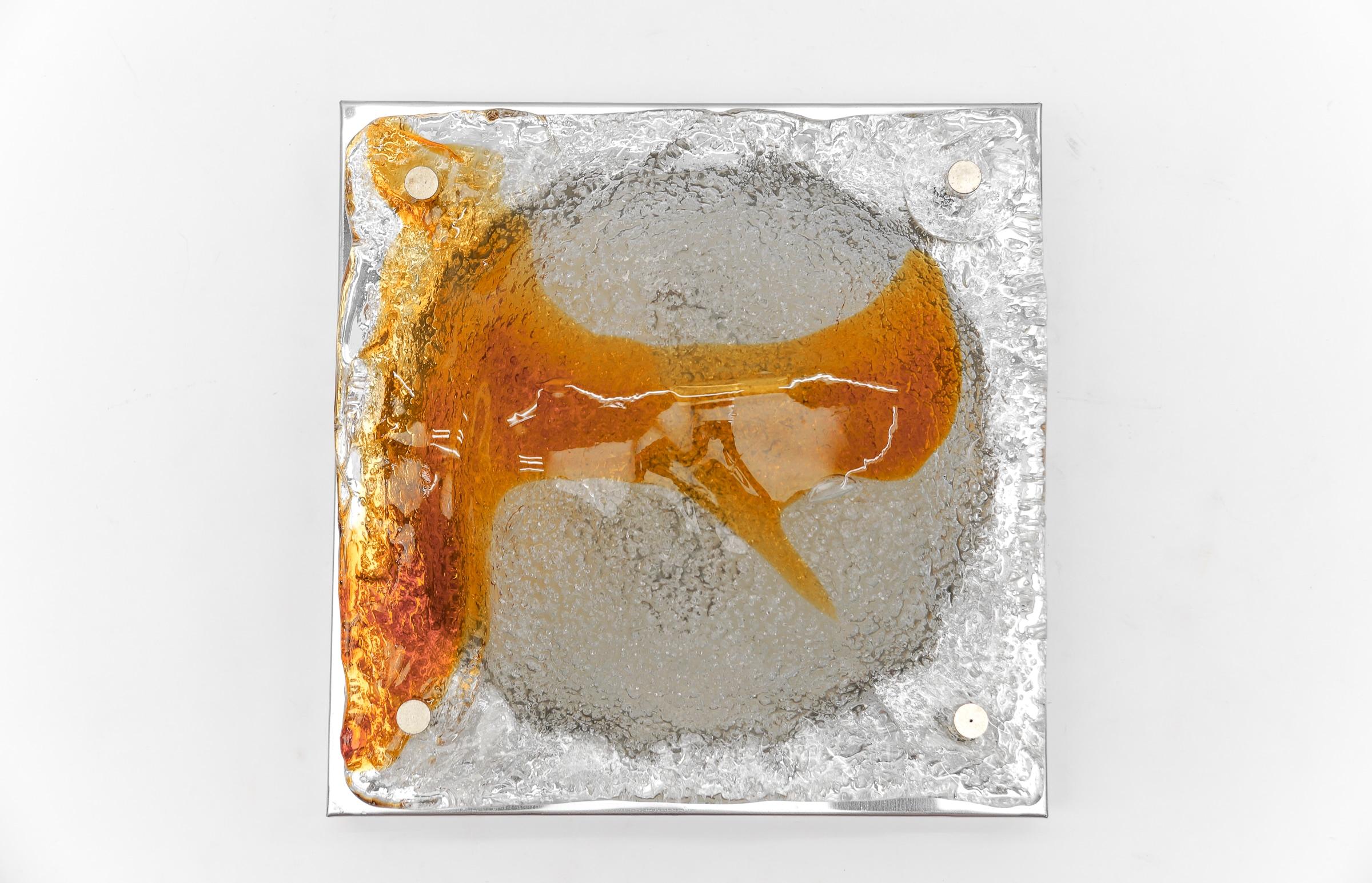 Orange Murano Glass Flush Mount Sconces, Italy, 1960s For Sale 4