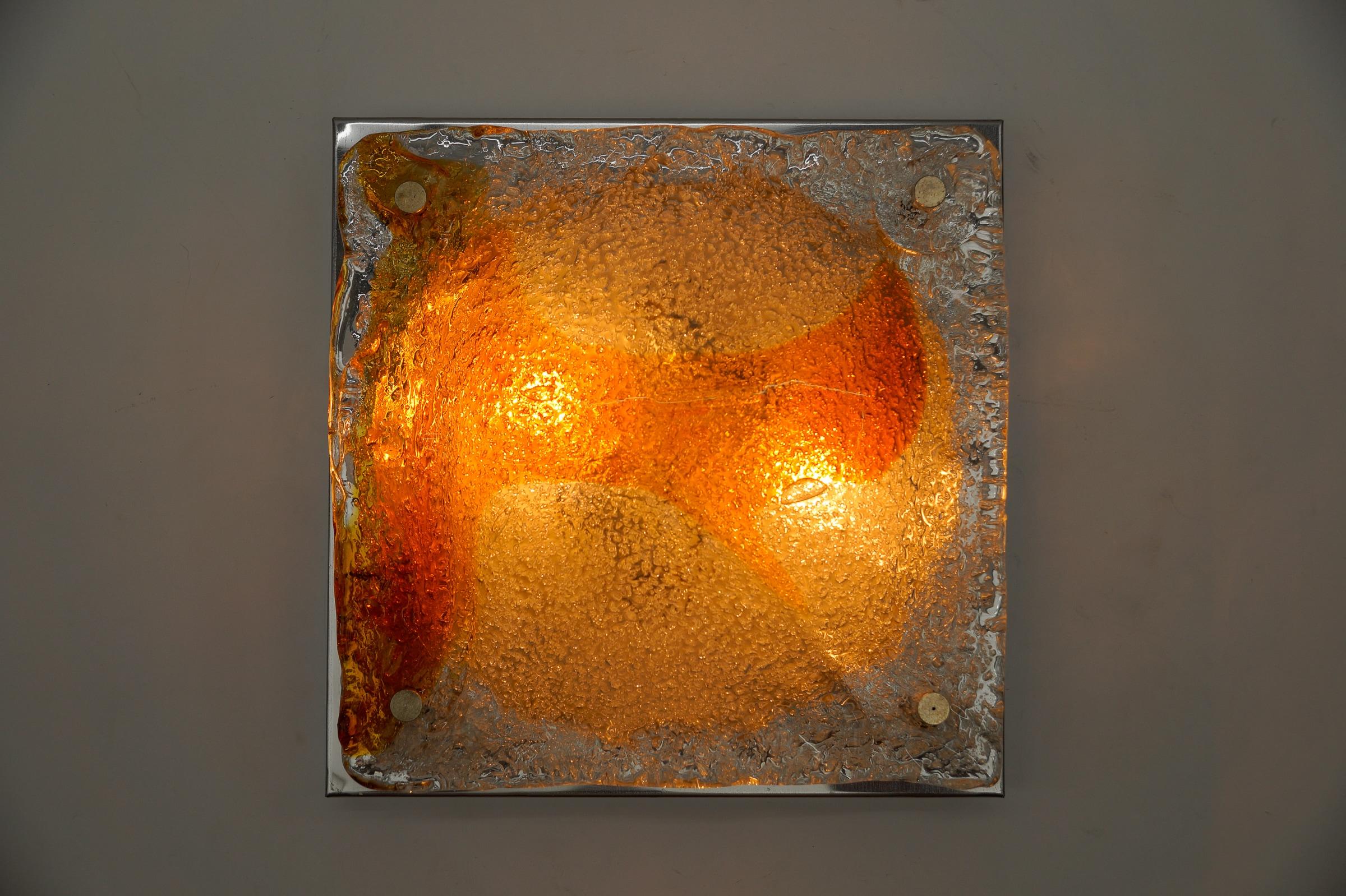 Orange Murano Glass Flush Mount Sconces, Italy, 1960s

The wall lamps come with 1 x E14 / E15 Edison screw fit bulb holder, is wired and in working condition. It runs both on 110/230 Volt. Delivery without bulb.

Our lamps are checked, cleaned and