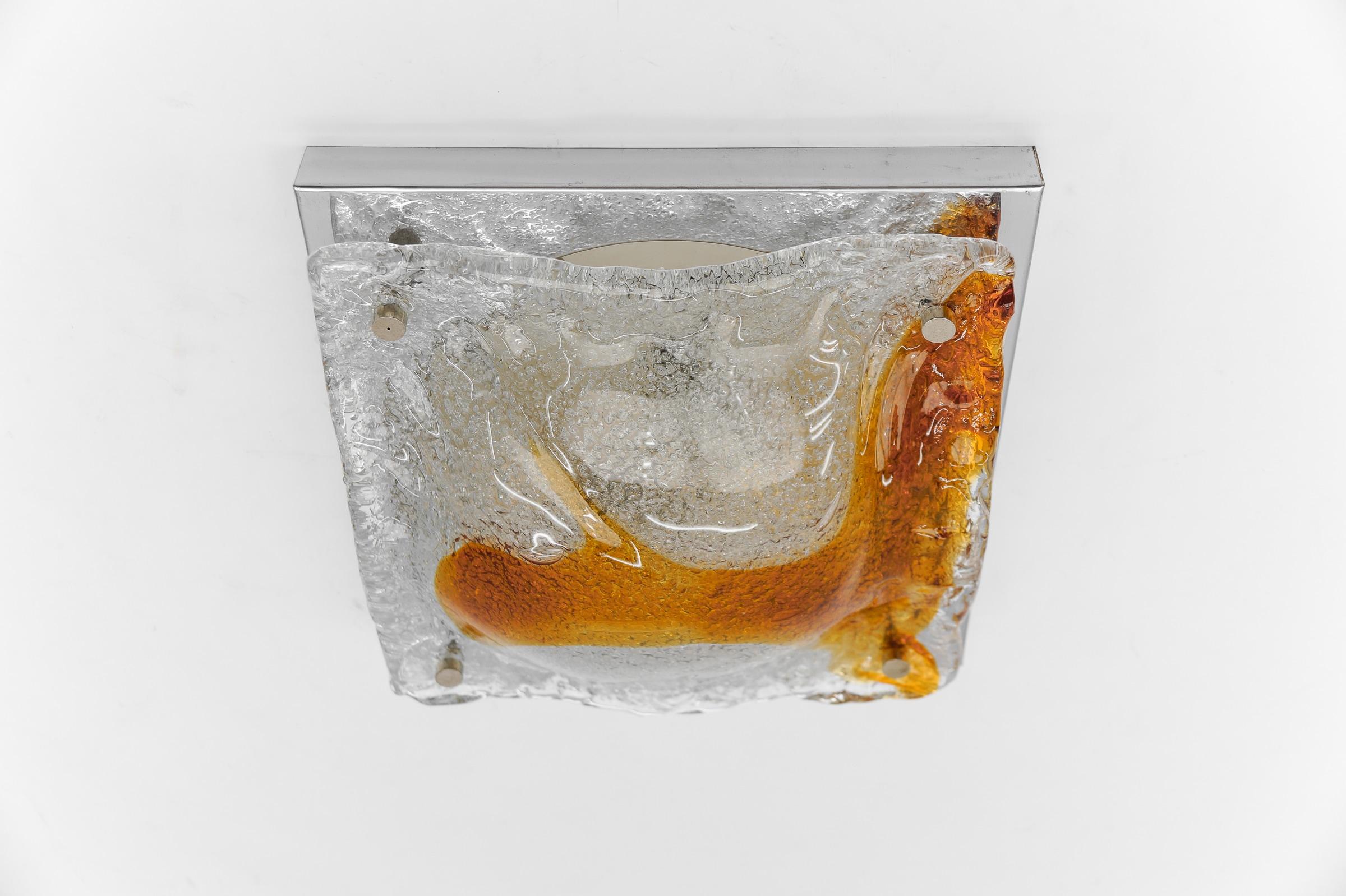 Mid-Century Modern Orange Murano Glass Flush Mount Sconces, Italy, 1960s For Sale