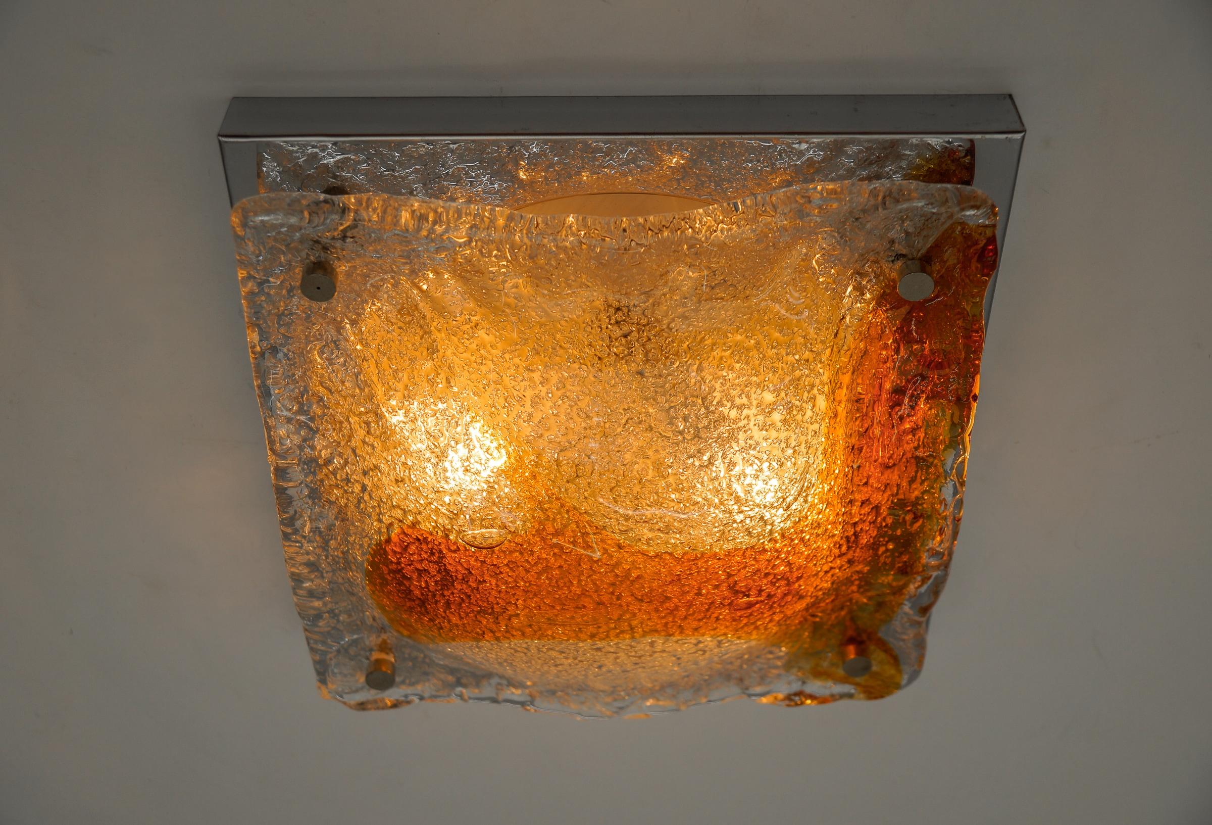 German Orange Murano Glass Flush Mount Sconces, Italy, 1960s For Sale