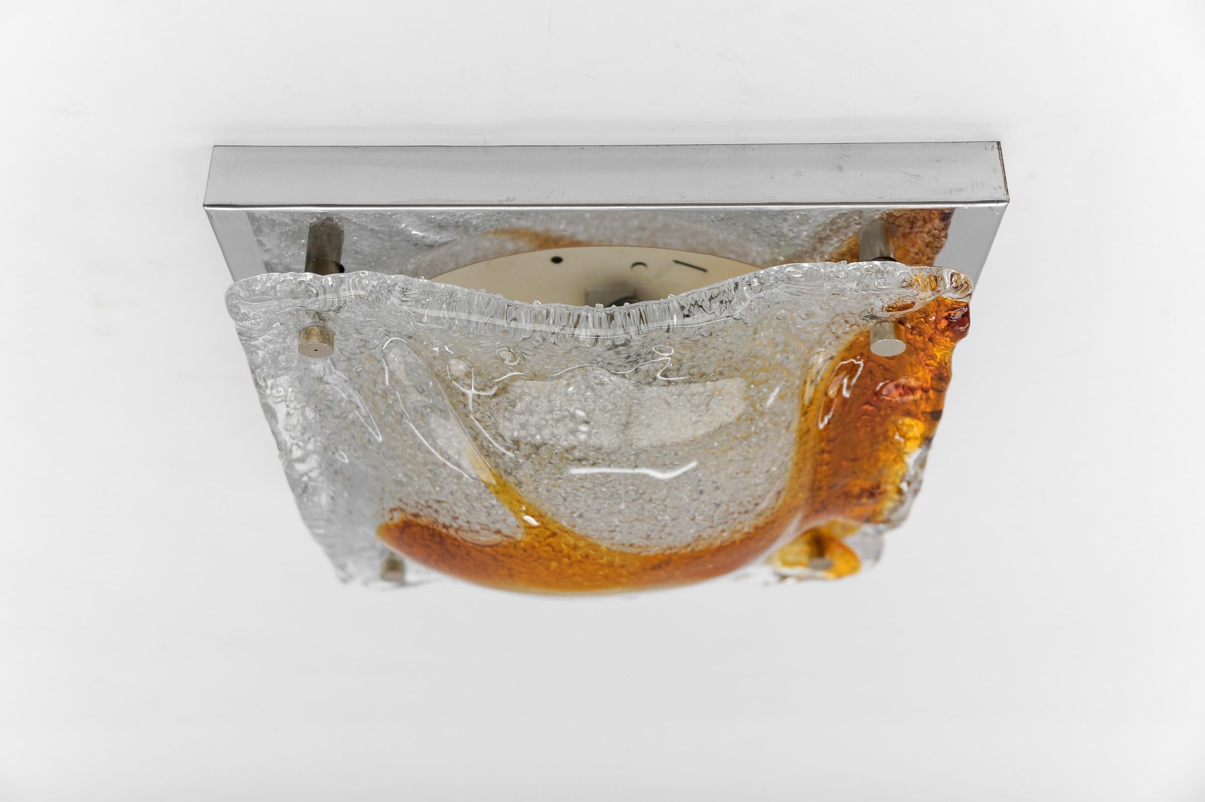 Mid-20th Century Orange Murano Glass Flush Mount Sconces, Italy, 1960s For Sale