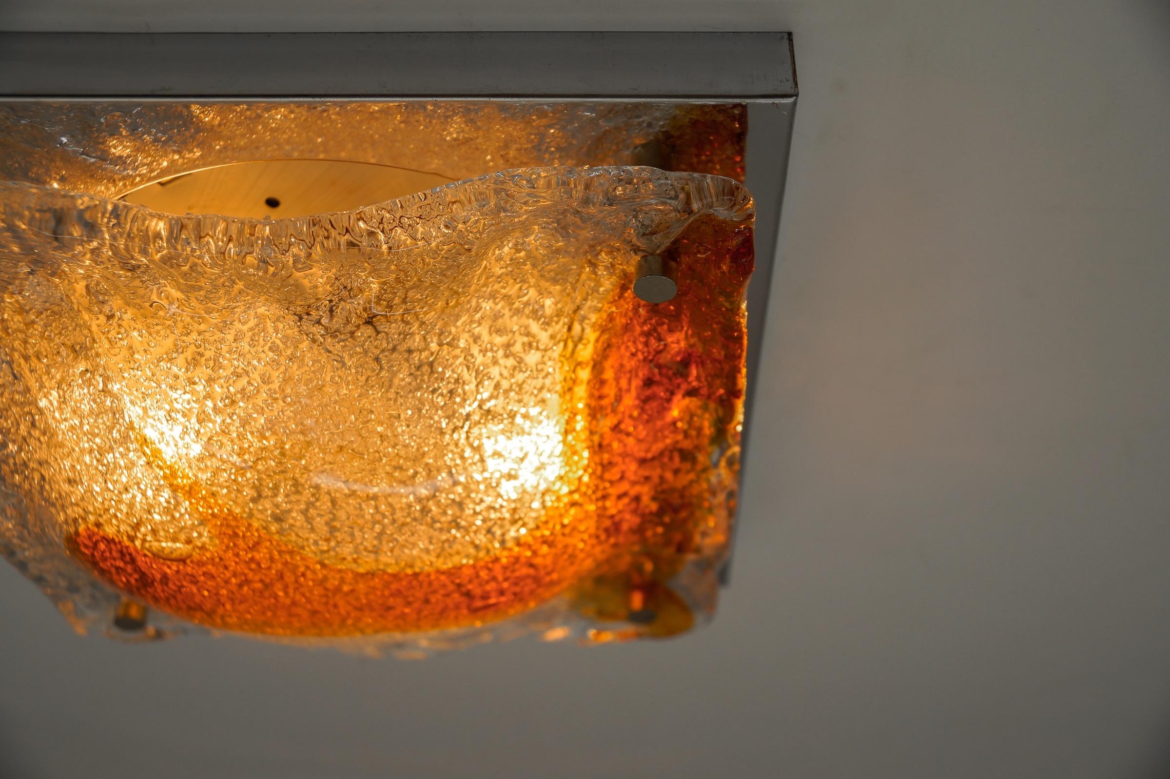 Orange Murano Glass Flush Mount Sconces, Italy, 1960s For Sale 2