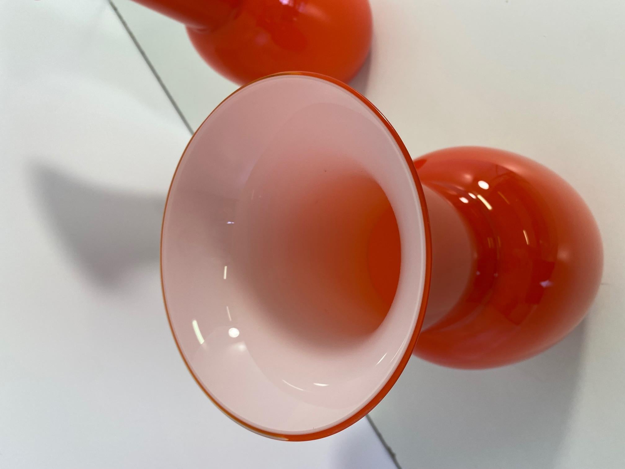 Orange Murano Glass Pair of Vases, Signed 'Nason Murano' In Good Condition In Meda, MB