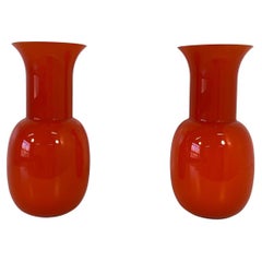 Orange Murano Glass Pair of Vases, Signed 'Nason Murano'