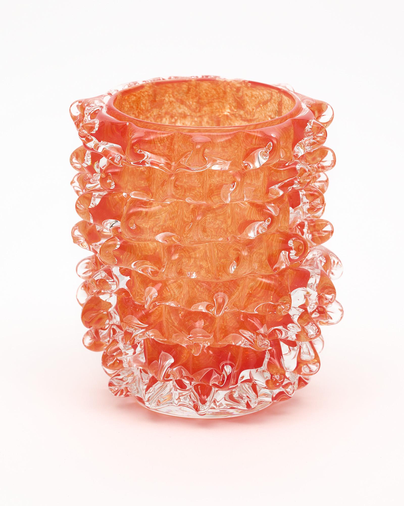 Mid-Century Modern Orange Murano Glass Rostrate Vase For Sale
