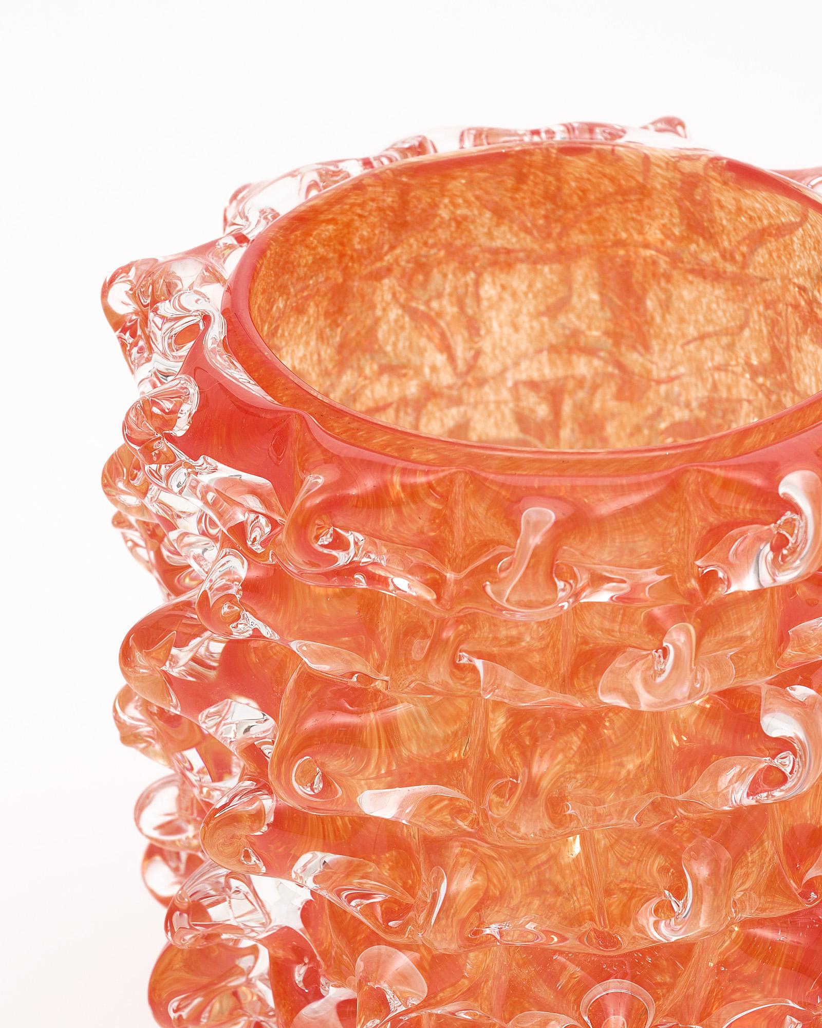 Italian Orange Murano Glass Rostrate Vase For Sale