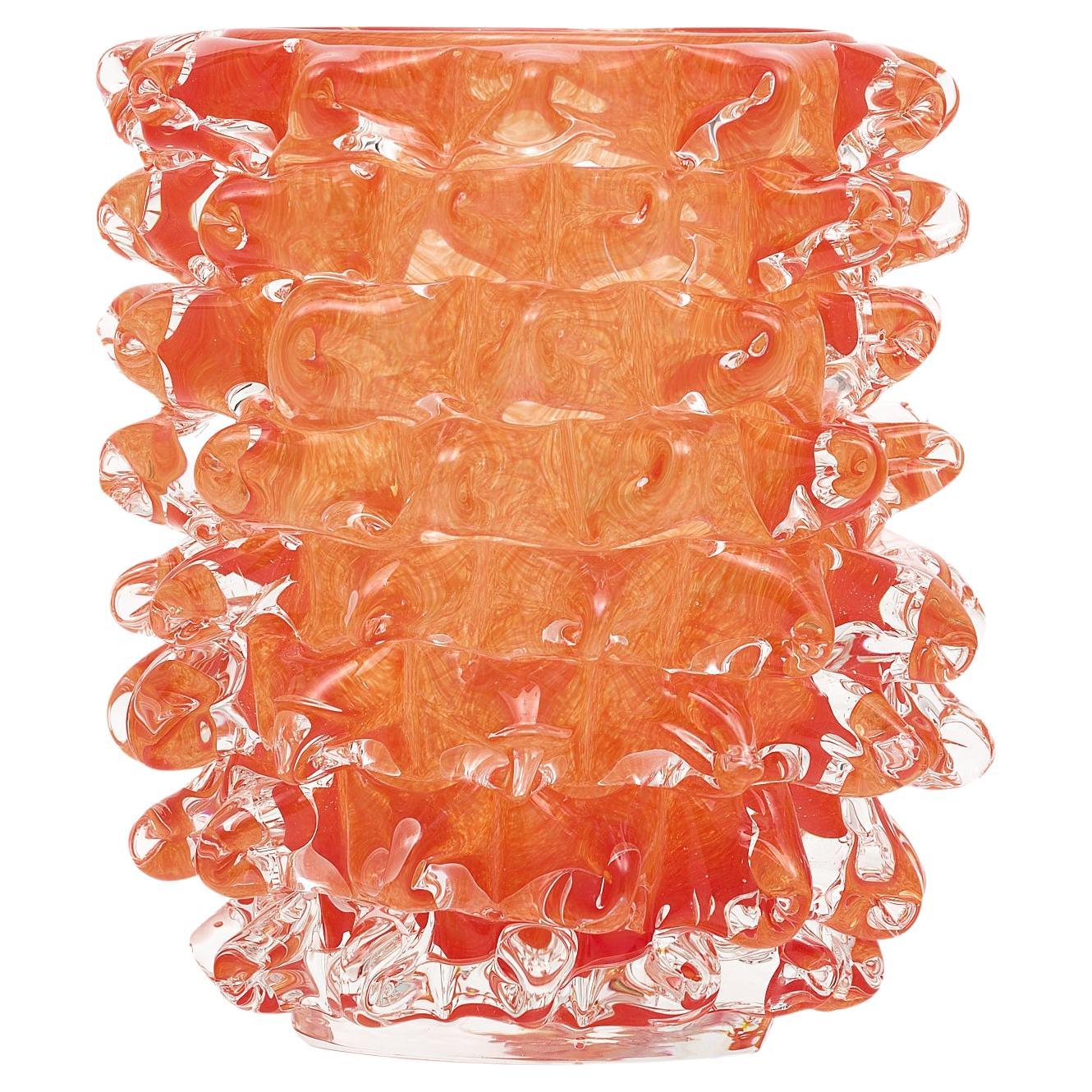Vase Rostrate en verre de Murano orange en vente