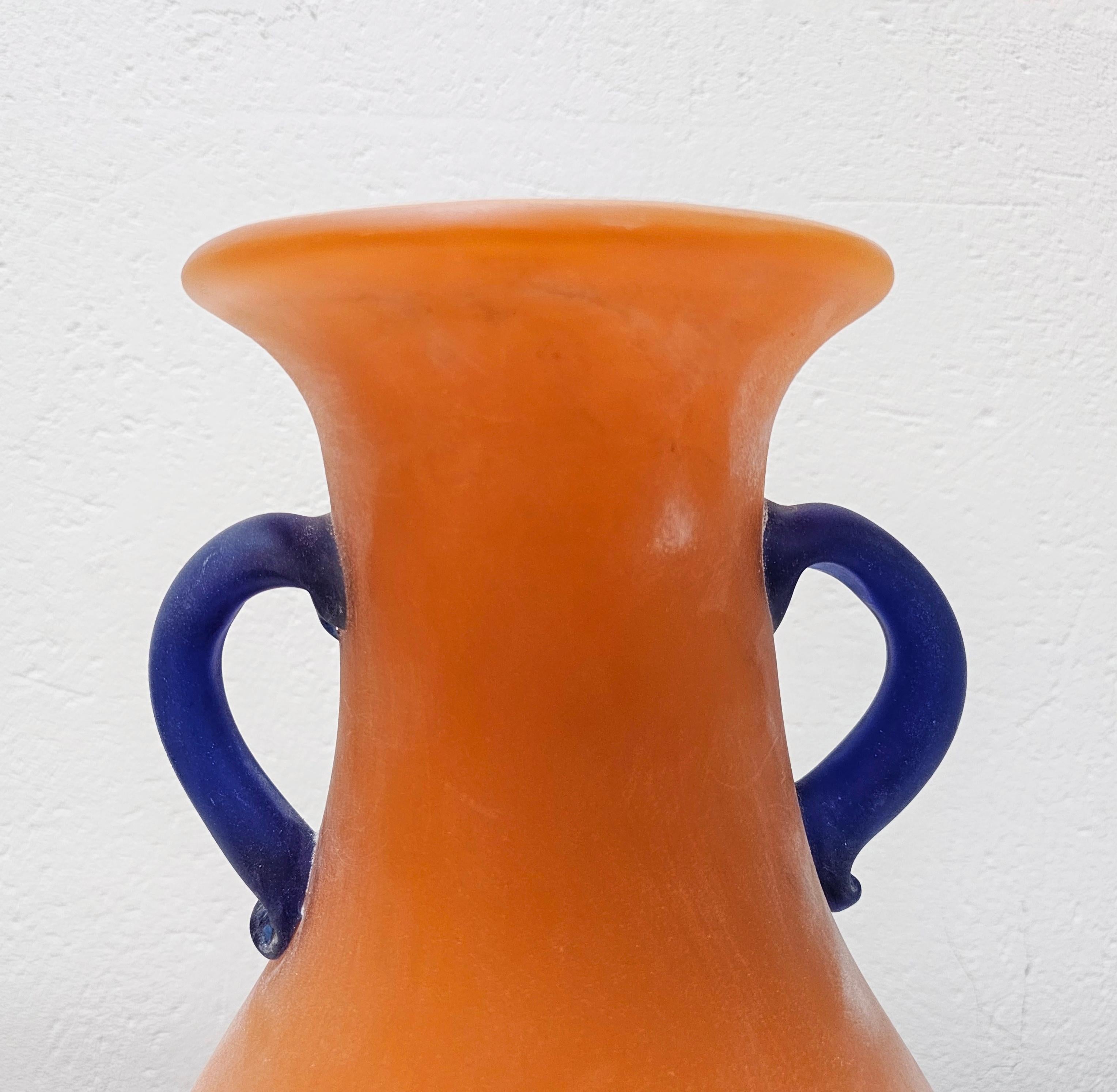 Italian Orange Murano Glass Scavo Vase By Carlo Moretti, Signed by author, Italy 1970s For Sale