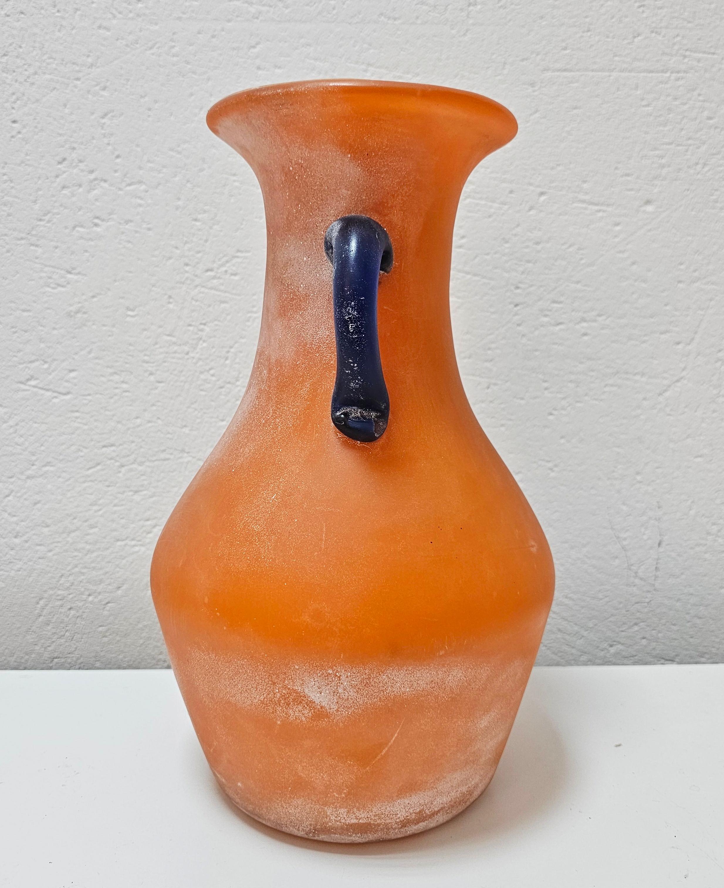 Orange Murano Glass Scavo Vase By Carlo Moretti, Signed by author, Italy 1970s In Good Condition For Sale In Beograd, RS