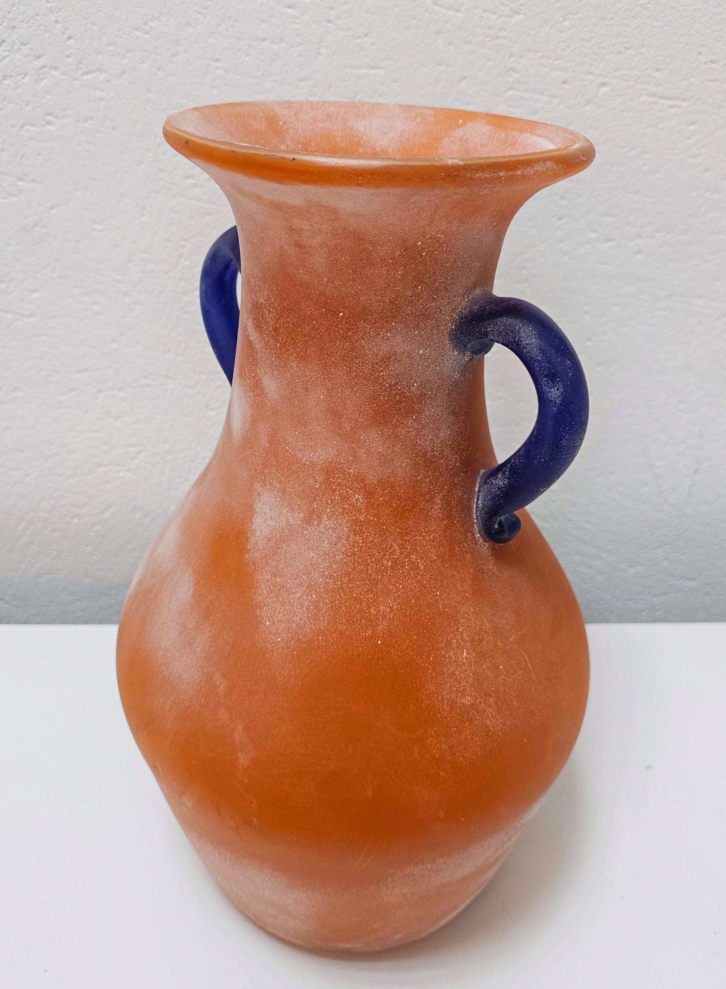 Late 20th Century Orange Murano Glass Scavo Vase By Carlo Moretti, Signed by author, Italy 1970s For Sale