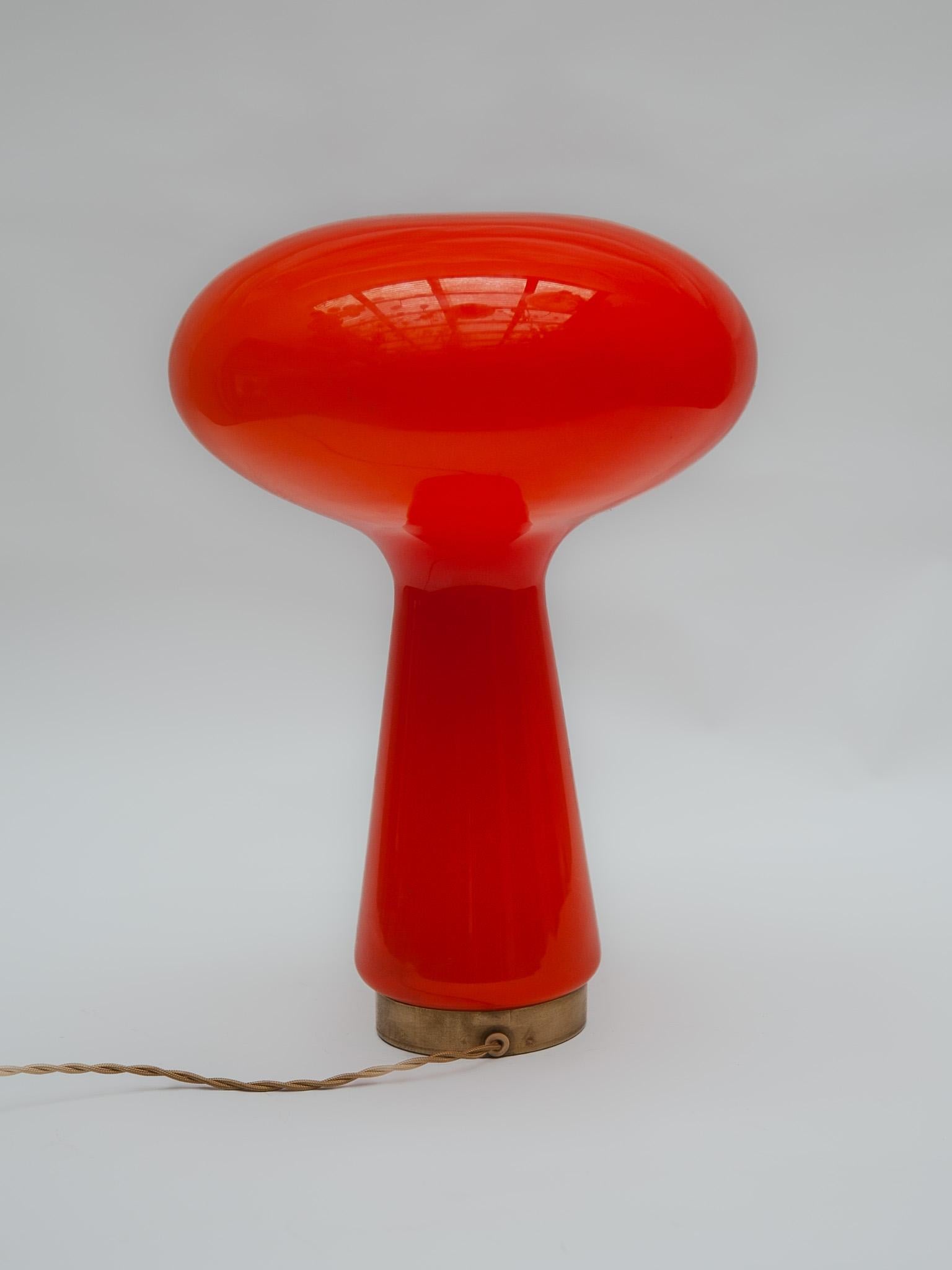 Italian Orange Mushroom Murano Glass Table Lamp by Carlo Nason for Mazzega, 1966