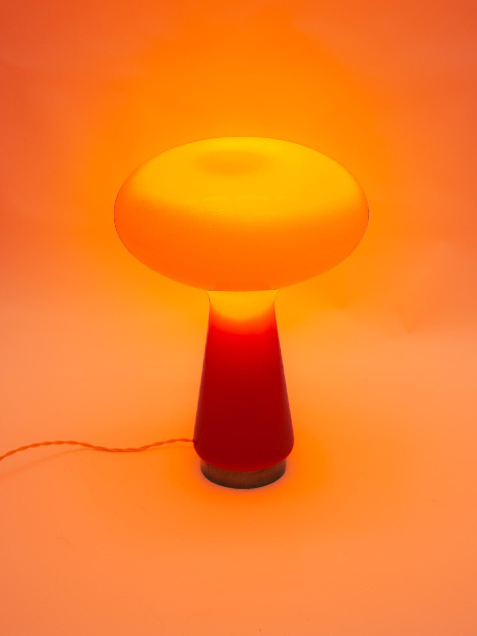 Brass Orange Mushroom Murano Glass Table Lamp by Carlo Nason for Mazzega, 1966