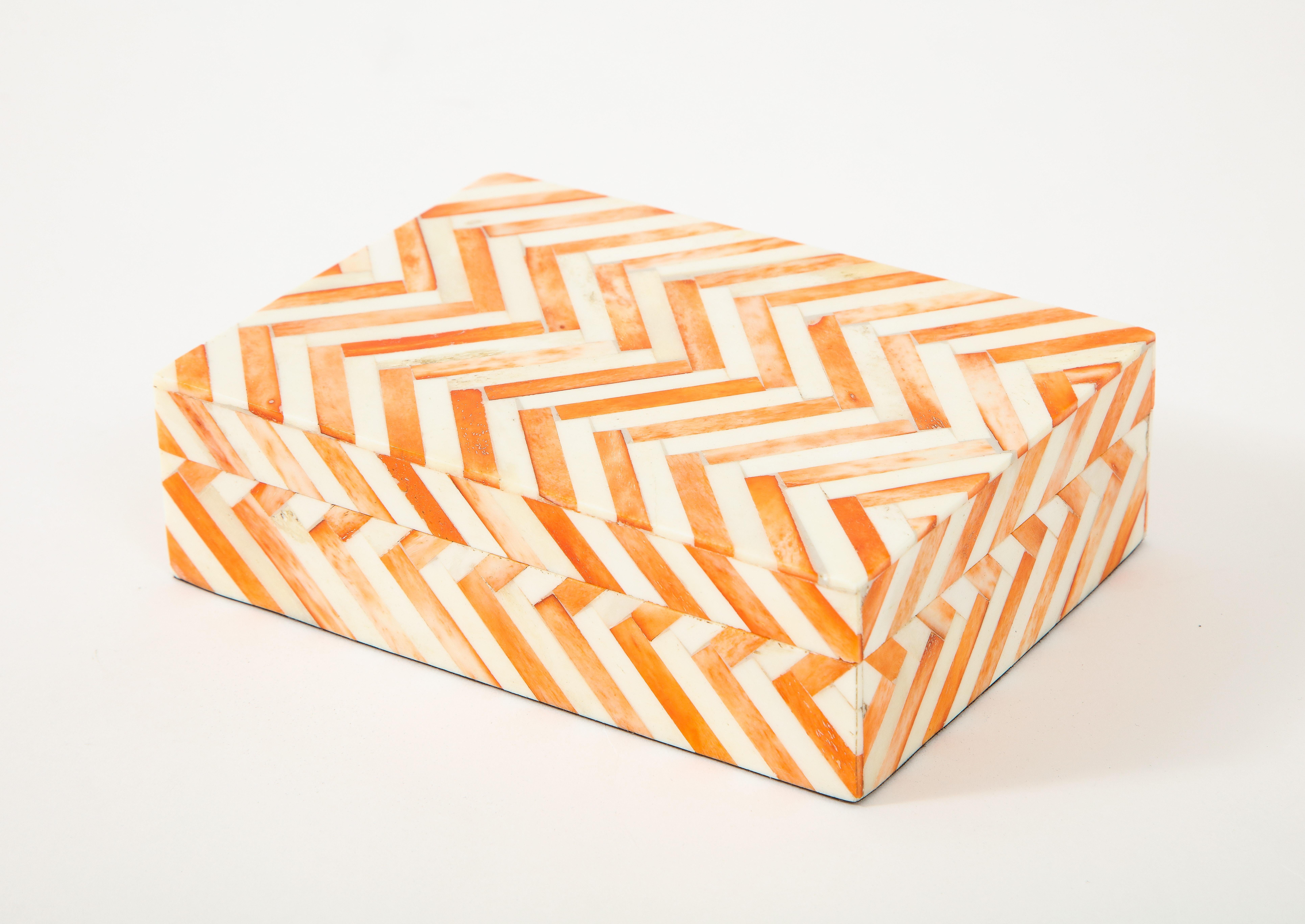 Spanish Orange, Natural Bone Cheveron Box For Sale