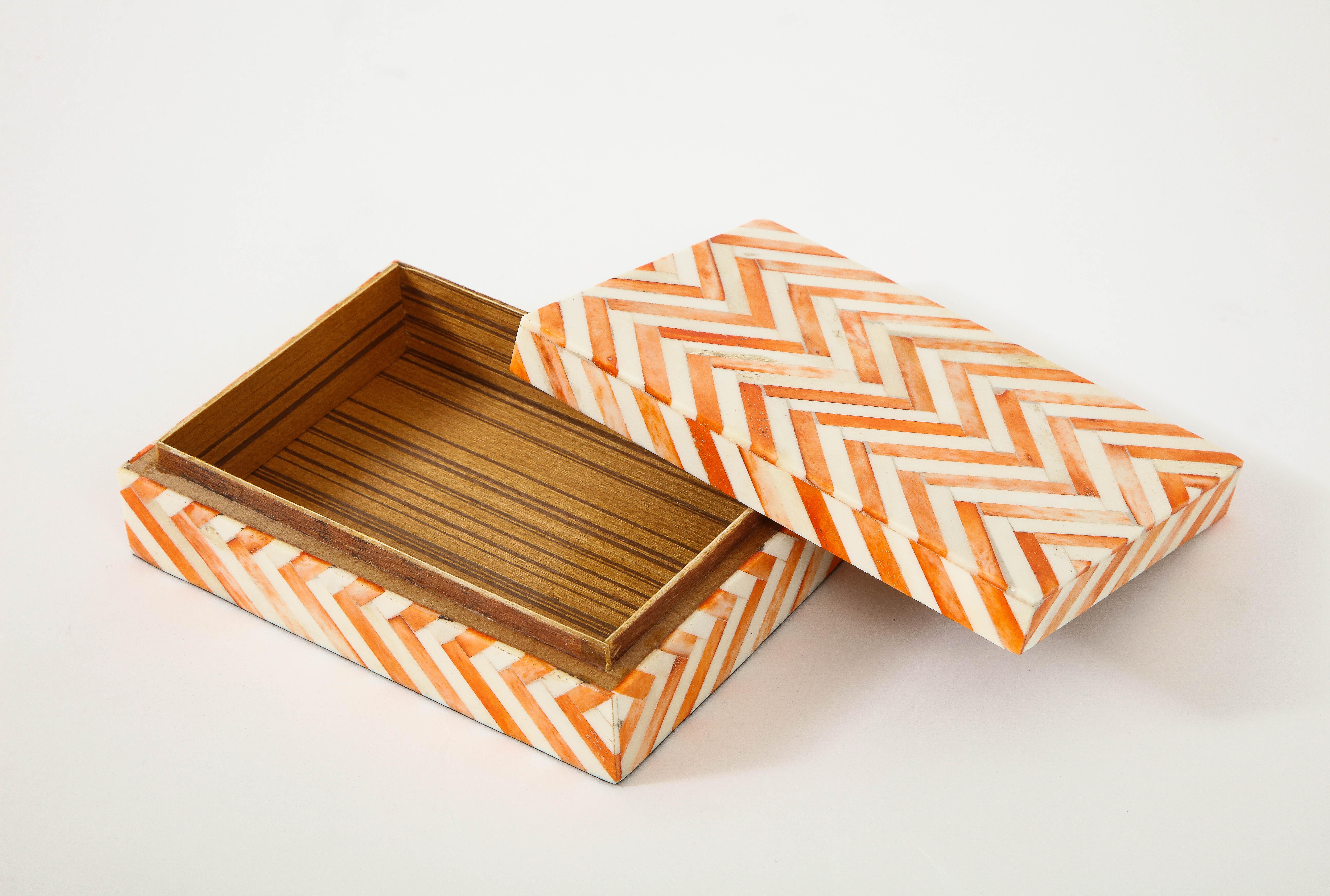 Contemporary Orange, Natural Bone Cheveron Box For Sale