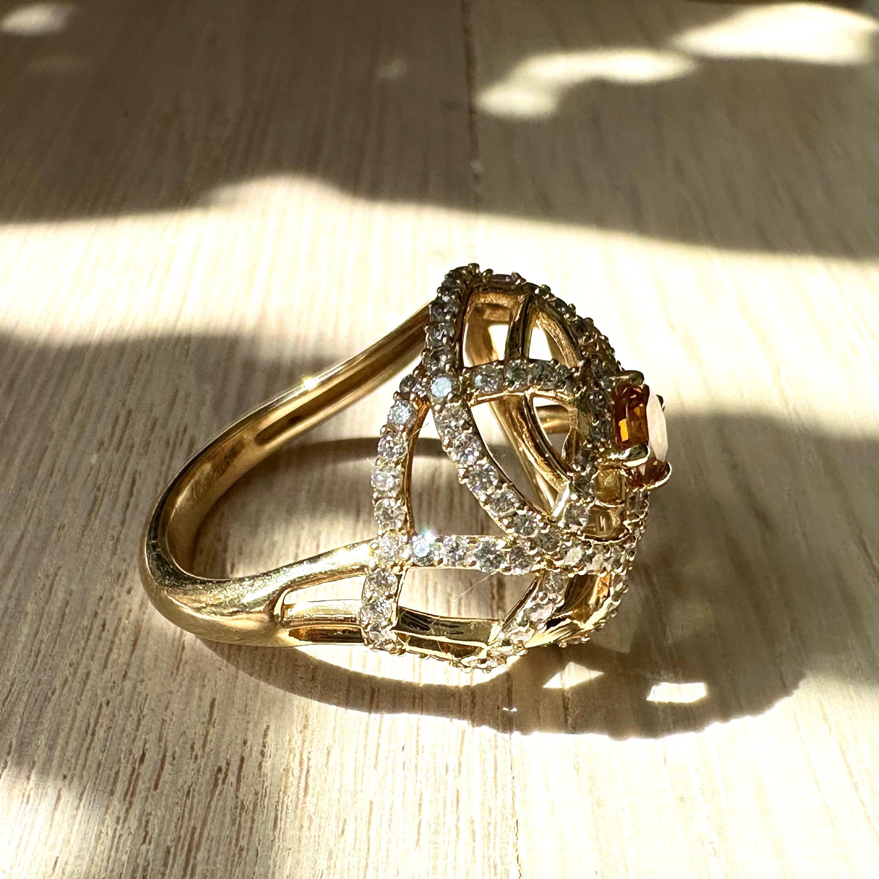 Orange Natural Color Diamond Nautical Shell Ring Pave' Diamonds 18K Gold  For Sale 2