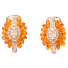 Orange Natural Sapphire Diamond Huggie Earrings in 14k Solid Gold (Certified)