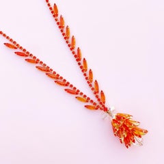 Orange Navette Crystal Juliana Cluster Necklace by DeLizza & Elster (D&E), 1960s
