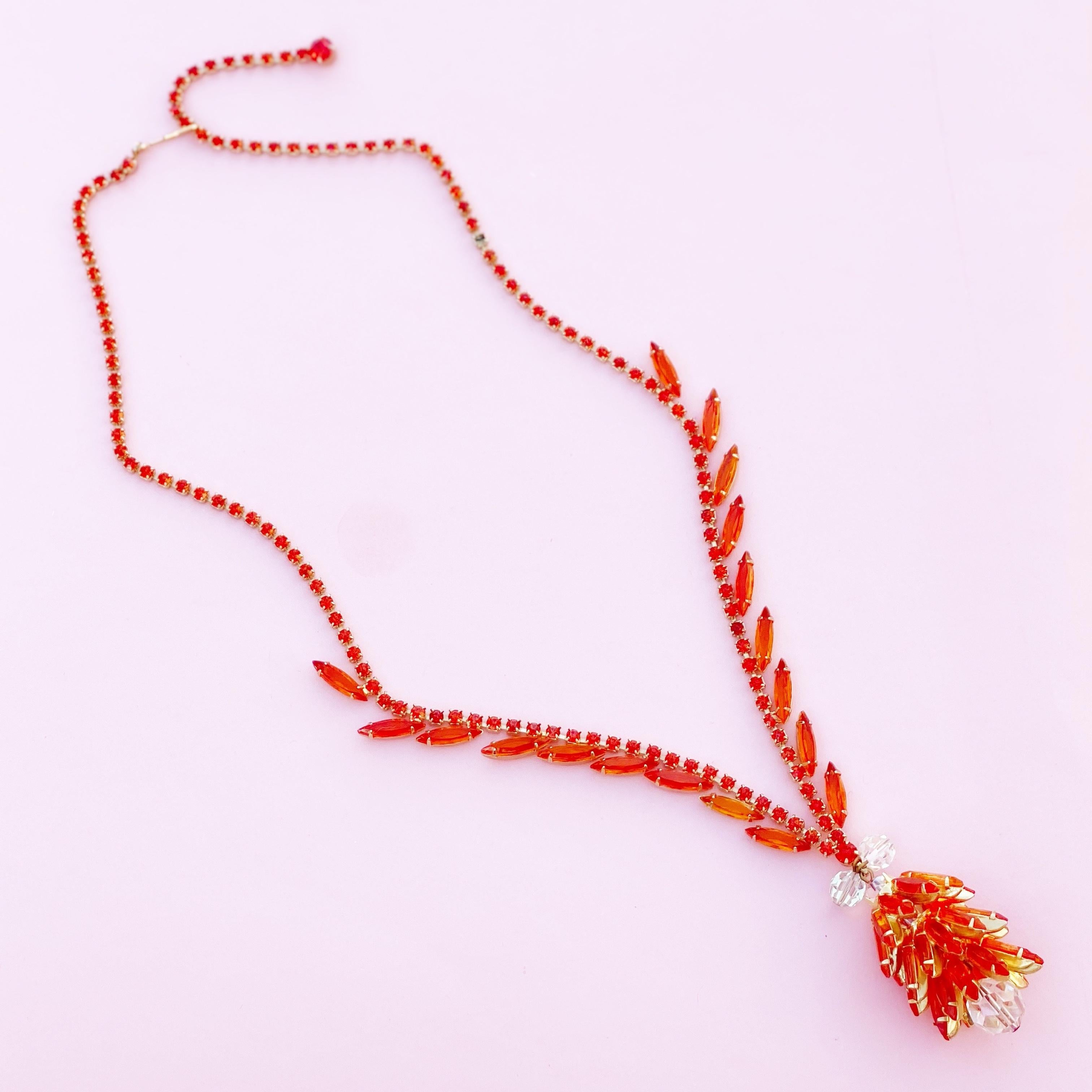 Orange Navette Crystal Juliana Cluster Necklace by DeLizza & Elster (D&E), 1960s For Sale 1