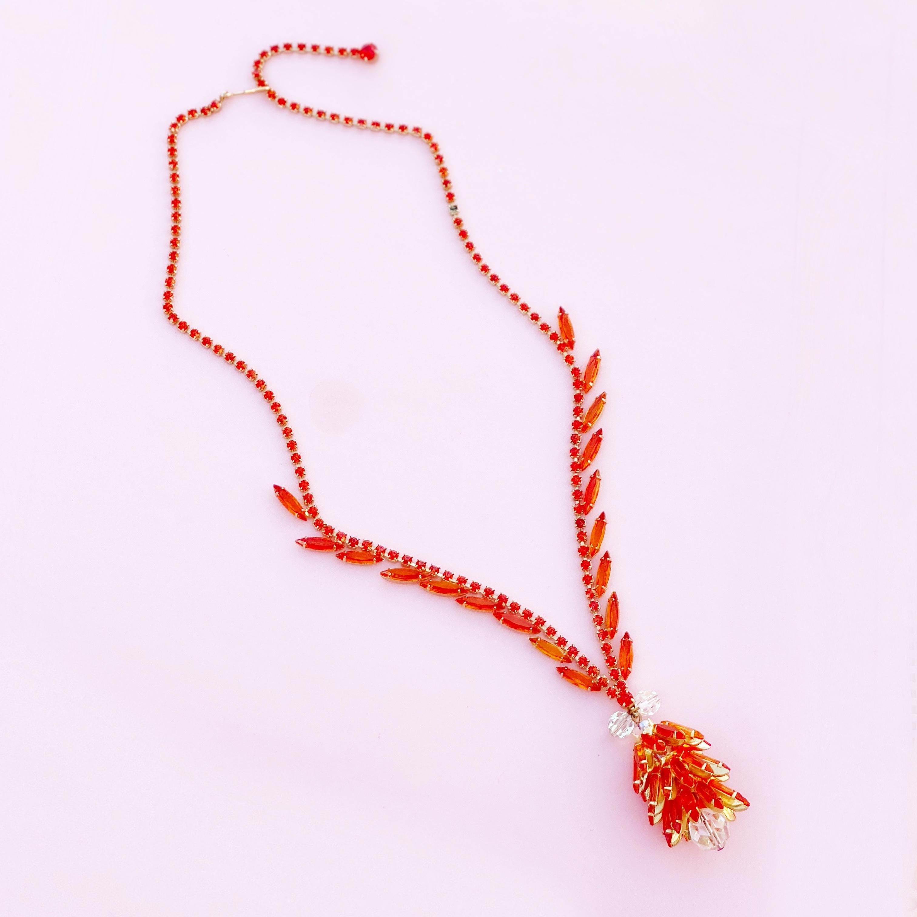 Orange Navette Crystal Juliana Cluster Necklace by DeLizza & Elster (D&E), 1960s For Sale 2