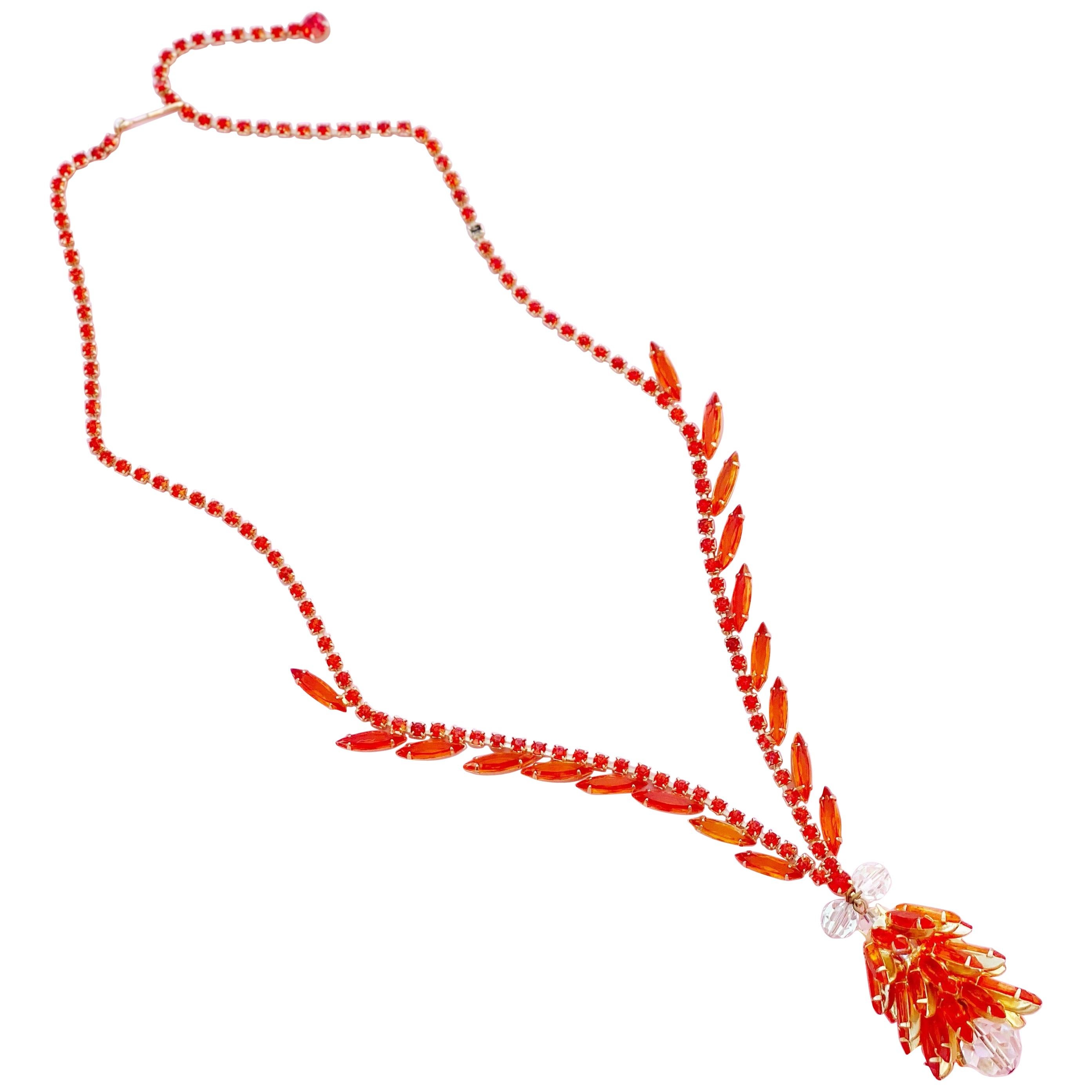 Collier grappe Juliana en cristal Navette orange par DeLizza & Elster (D&E), années 1960 en vente