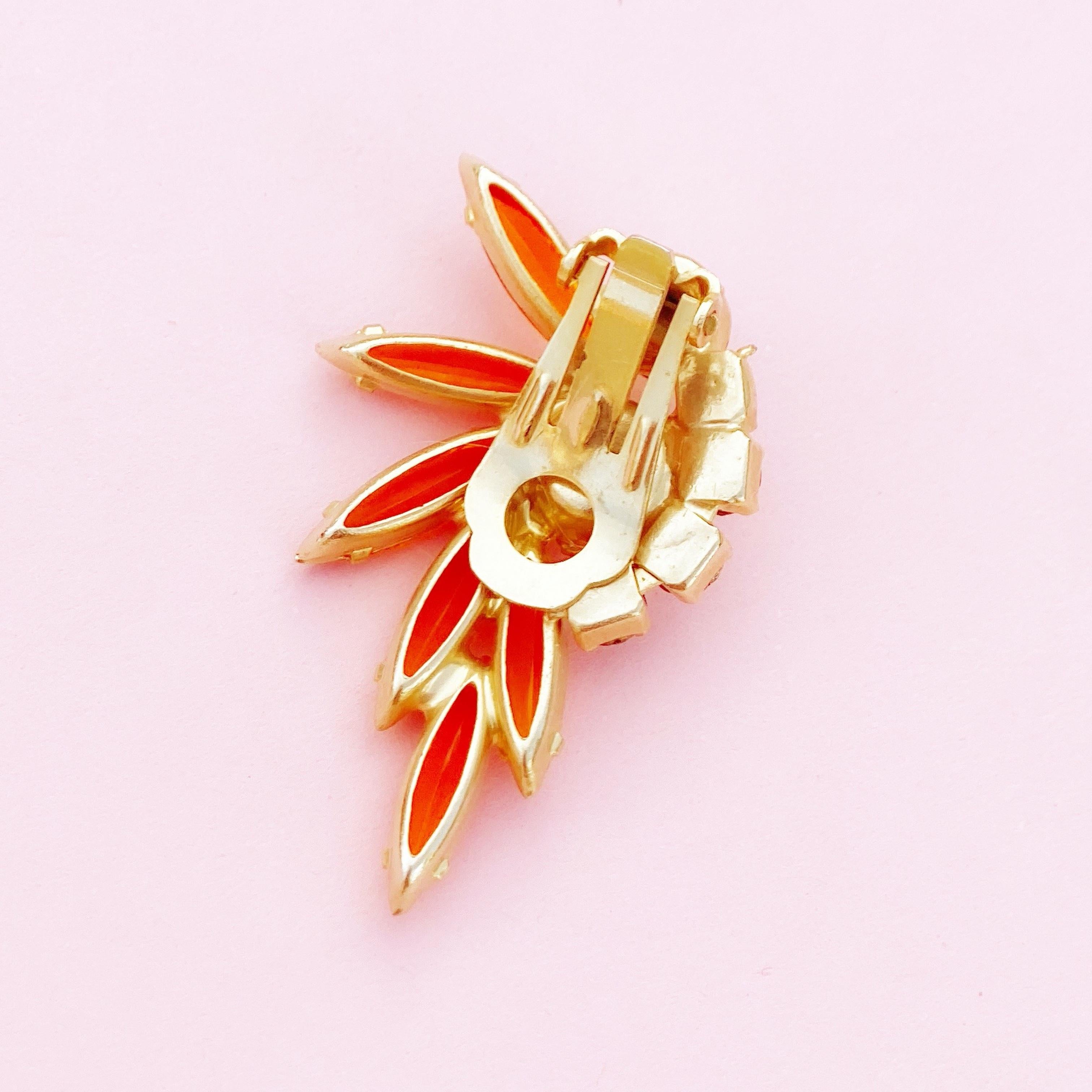 Women's Orange Navette Rhinestone Juliana Climber Earrings by DeLizza & Elster, 1960s