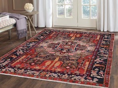 Orange Persian Hamadan Pure Wool Hand Knotted Oriental Rug