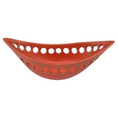 Orange Oblong Ceramic Centerpiece Fruit Bowl with Satin Glaze, in Stock