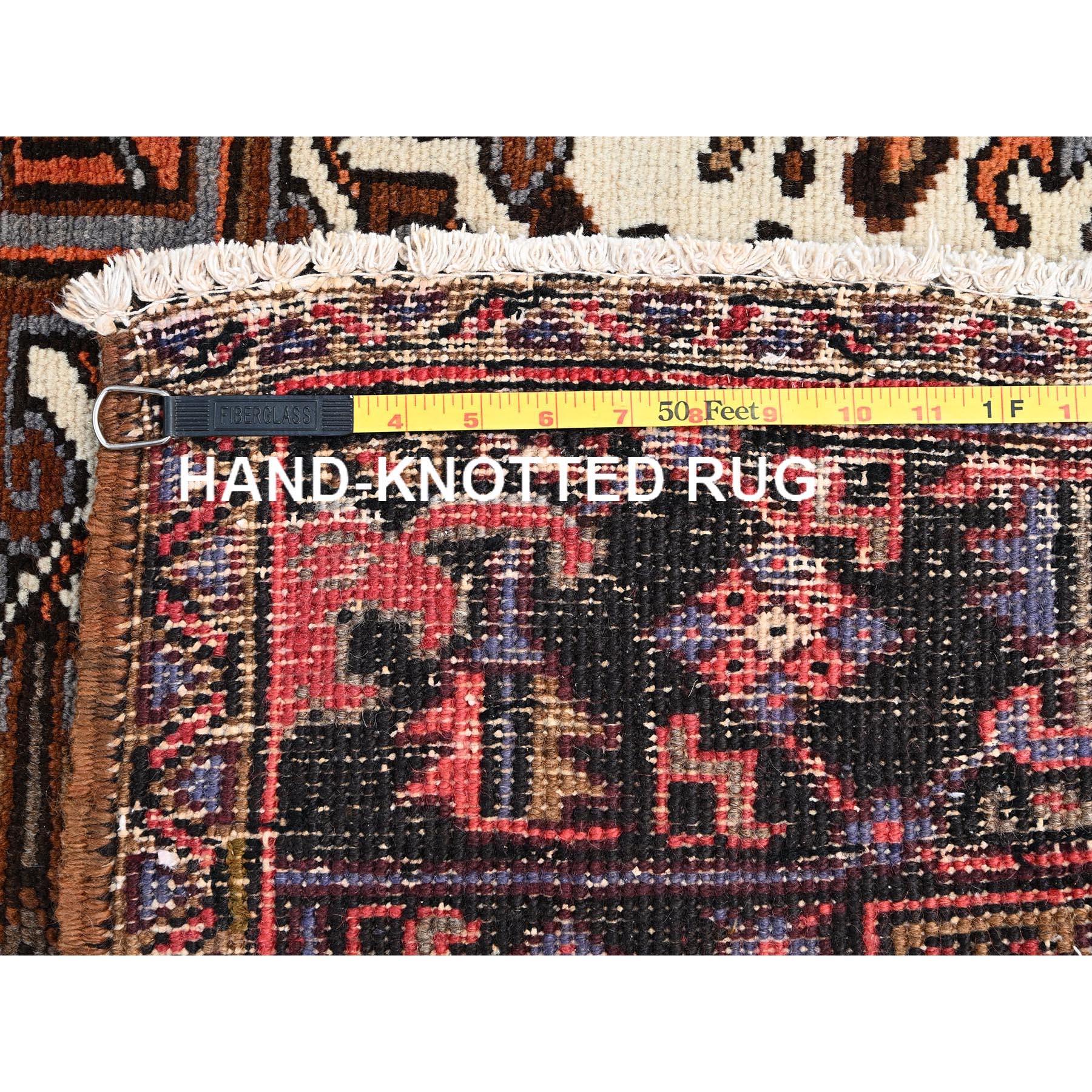Orange Old Bohemian Persian Heriz Rustic Feel Worn Wool Hand Knotted Cleaned Rug For Sale 7