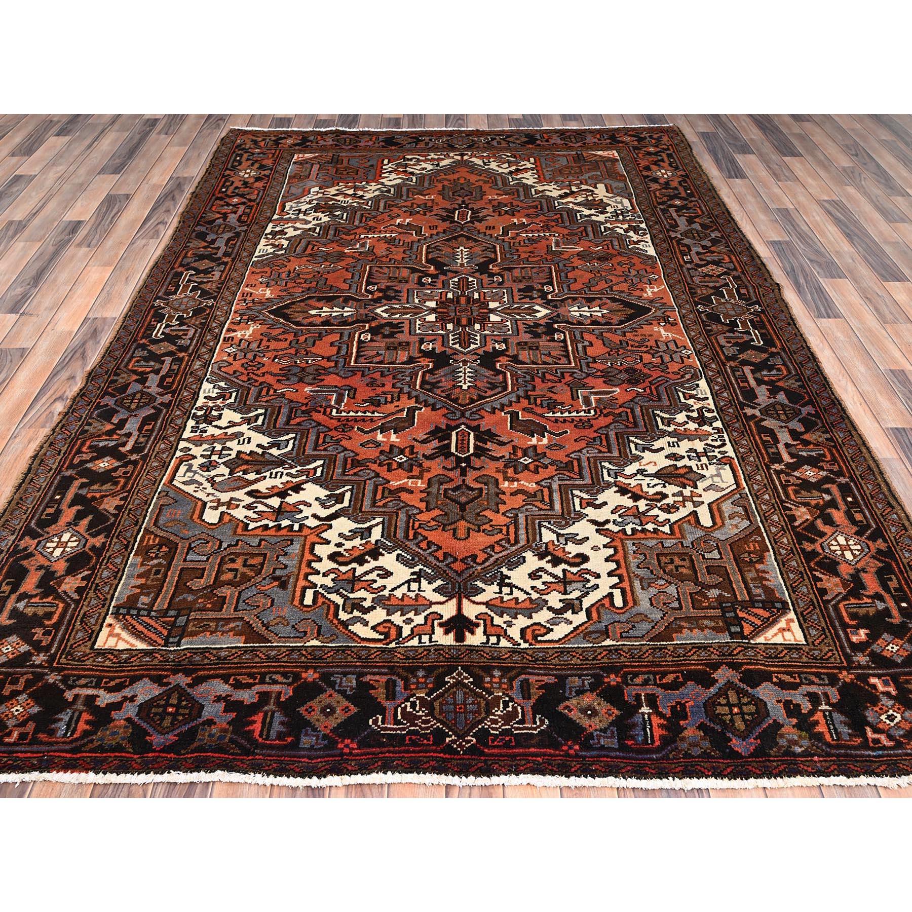 Hand-Knotted Orange Old Bohemian Persian Heriz Rustic Feel Worn Wool Hand Knotted Cleaned Rug For Sale