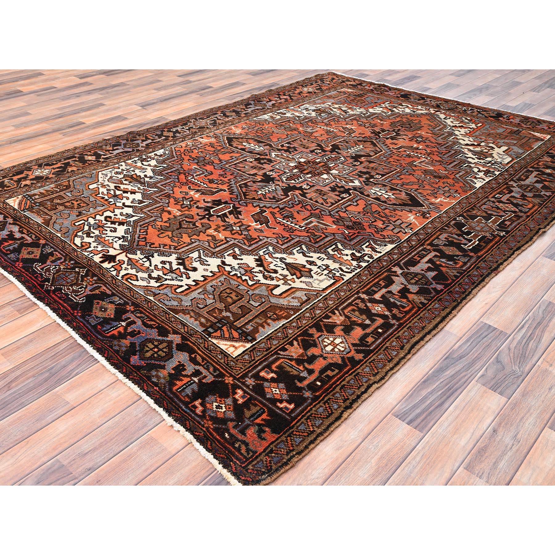 Orange Old Bohemian Persian Heriz Rustic Feel Worn Wool Hand Knotted Cleaned Rug In Good Condition For Sale In Carlstadt, NJ