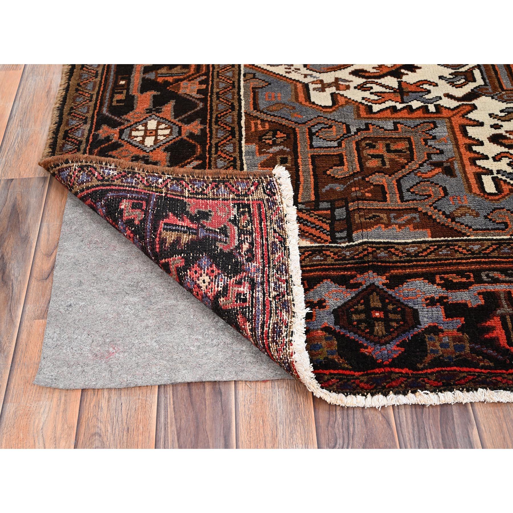 Mid-20th Century Orange Old Bohemian Persian Heriz Rustic Feel Worn Wool Hand Knotted Cleaned Rug For Sale