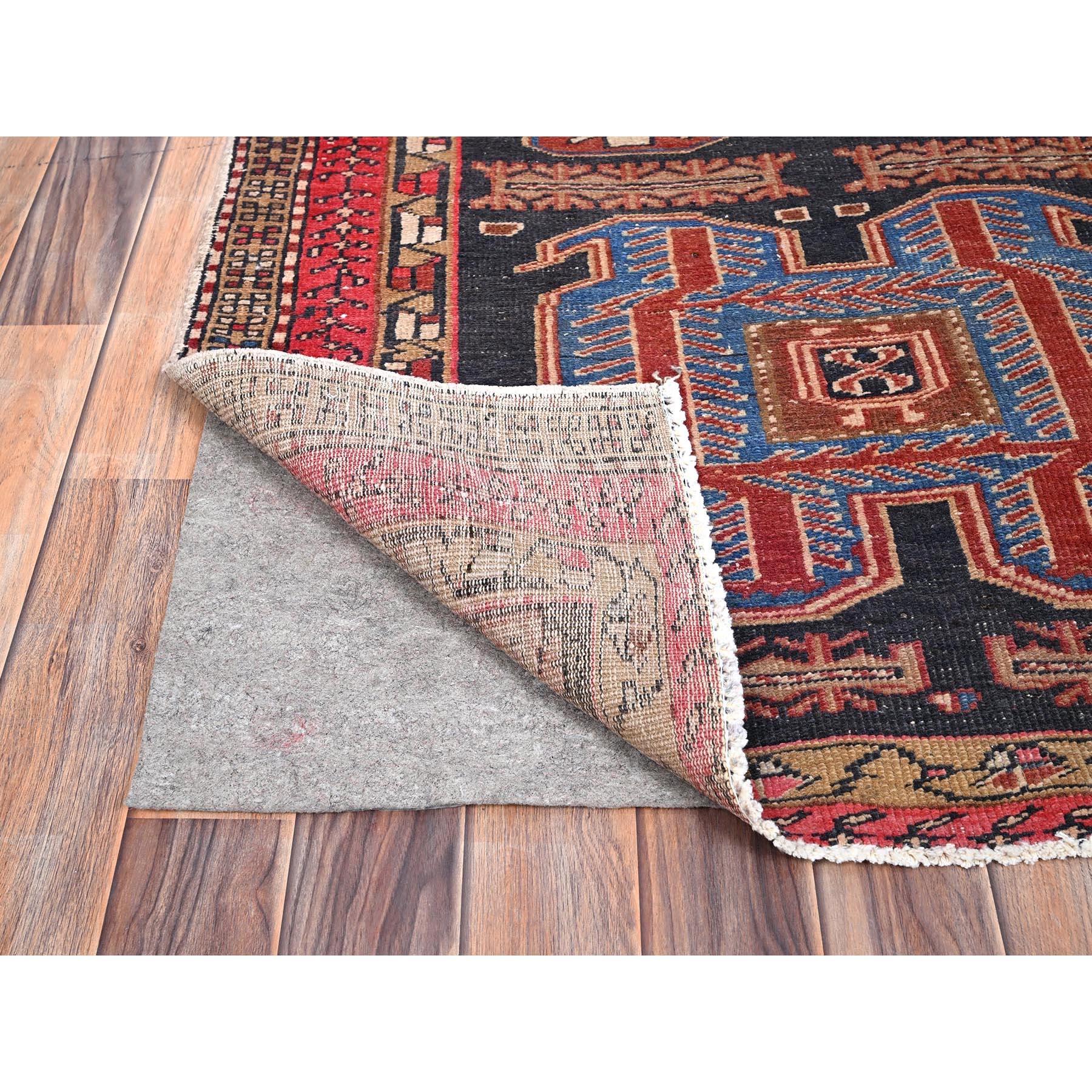 Hand-Knotted Orange Old North West Persian Geometric Design Hand Knotted Pure Wool Runner Rug For Sale