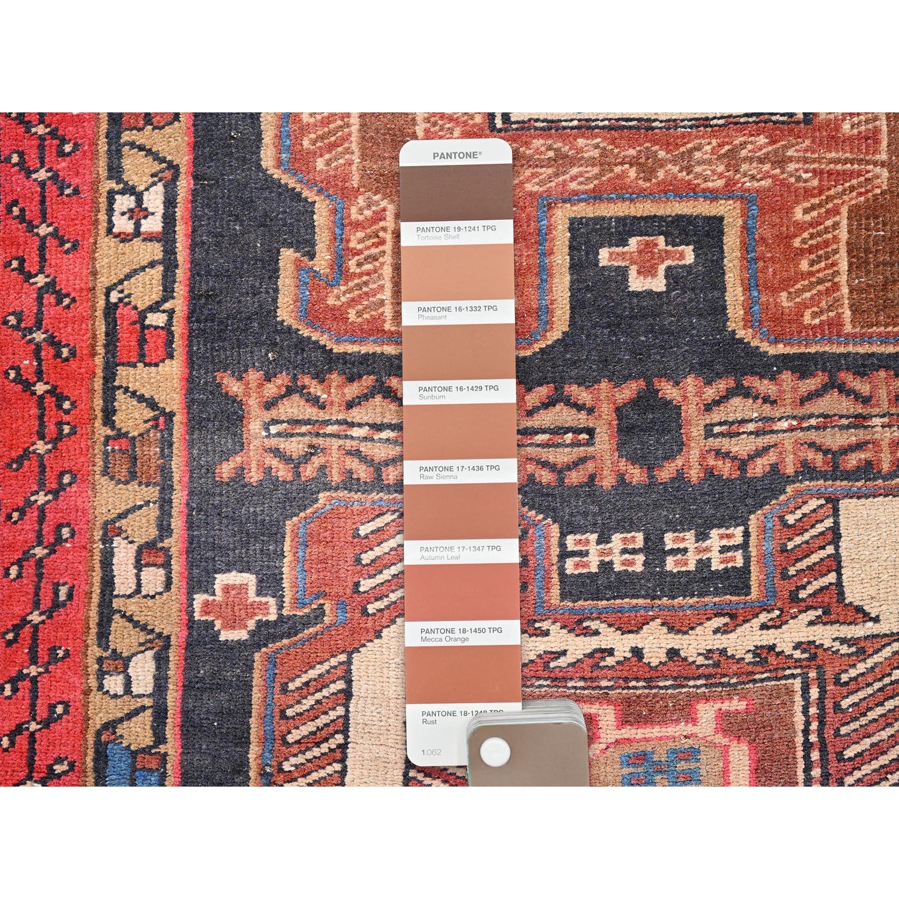 Orange Old North West Persian Geometric Design Hand Knotted Pure Wool Runner Rug In Good Condition For Sale In Carlstadt, NJ