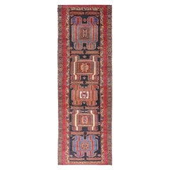 Orange Old North West Persian Geometric Design Hand Knotted Pure Wool Runner Rug