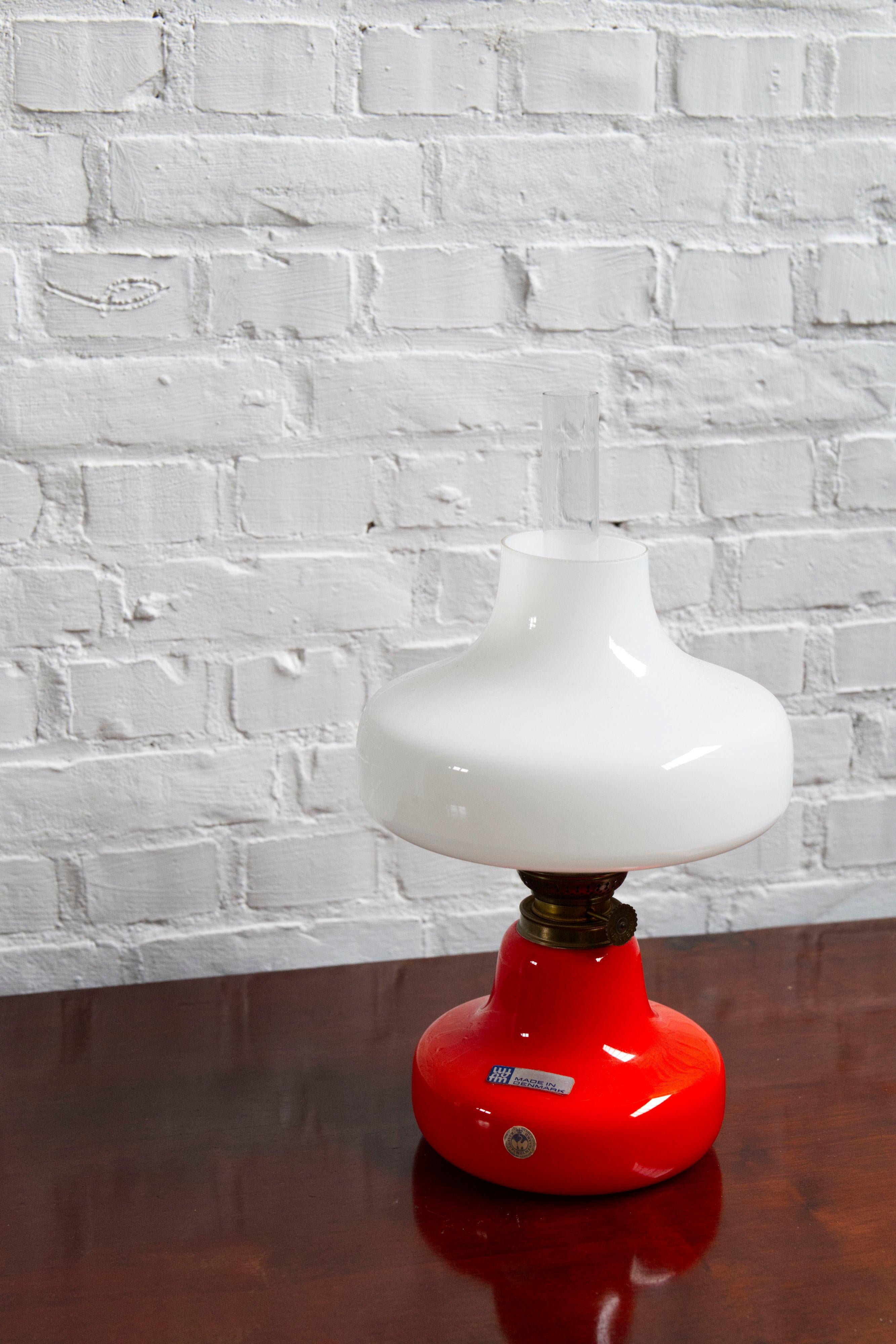 Scandinavian Modern Orange 'Oline' Oil Table Lamp from Fog & Mørup, Denmark, 1960s For Sale