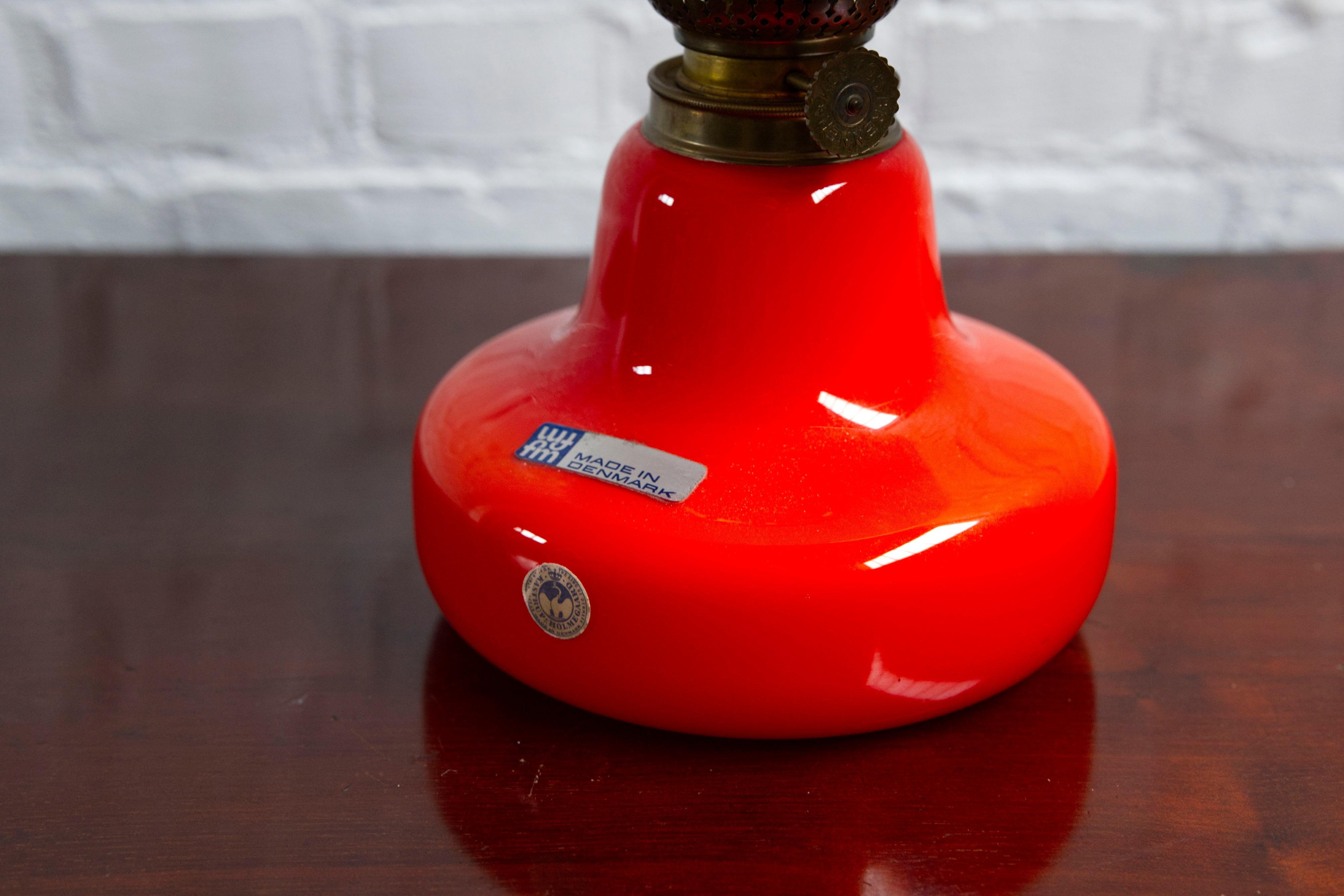 Danish Orange 'Oline' Oil Table Lamp from Fog & Mørup, Denmark, 1960s For Sale