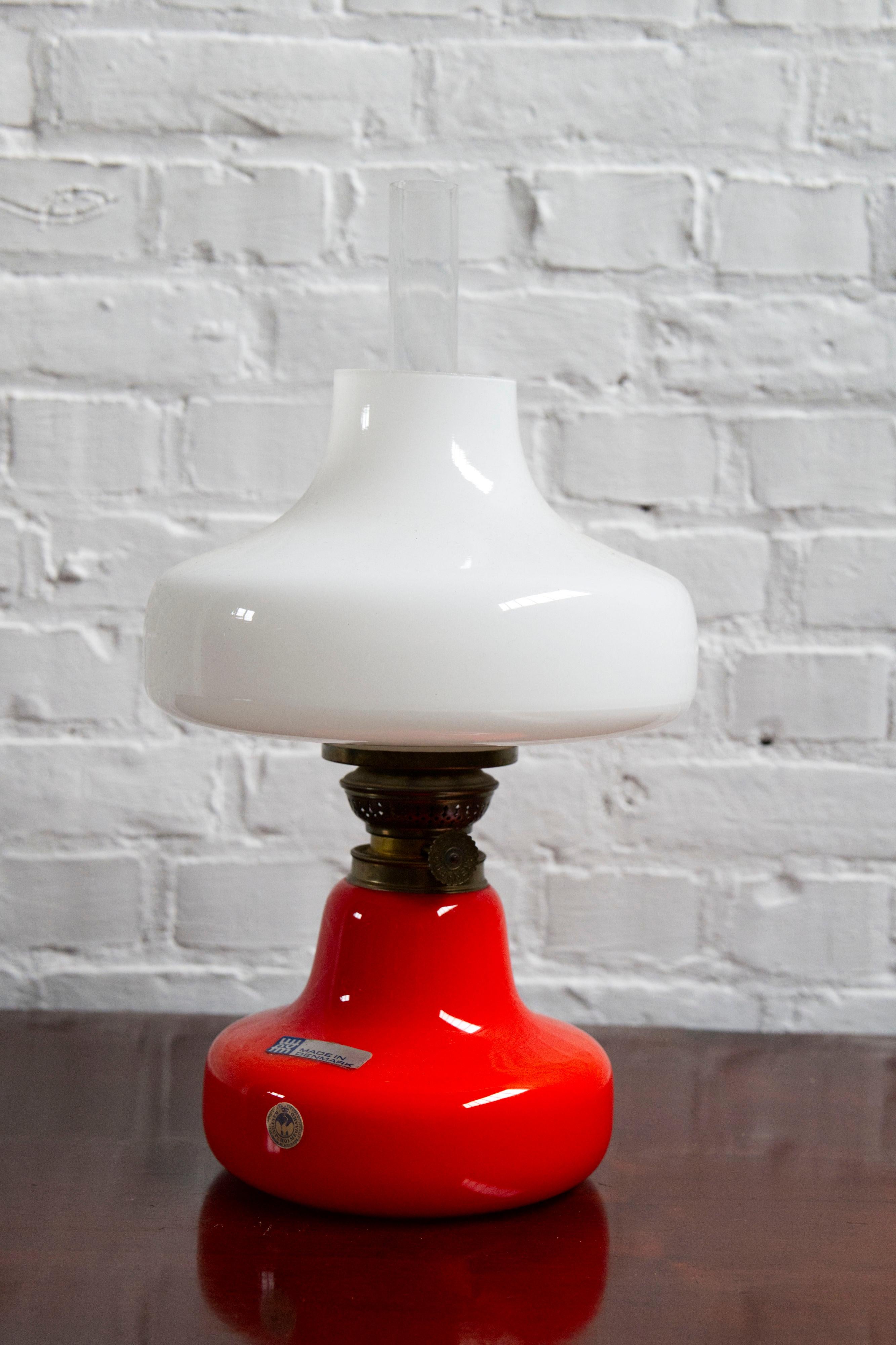 Orange 'Oline' Oil Table Lamp from Fog & Mørup, Denmark, 1960s In Good Condition For Sale In Balen, BE