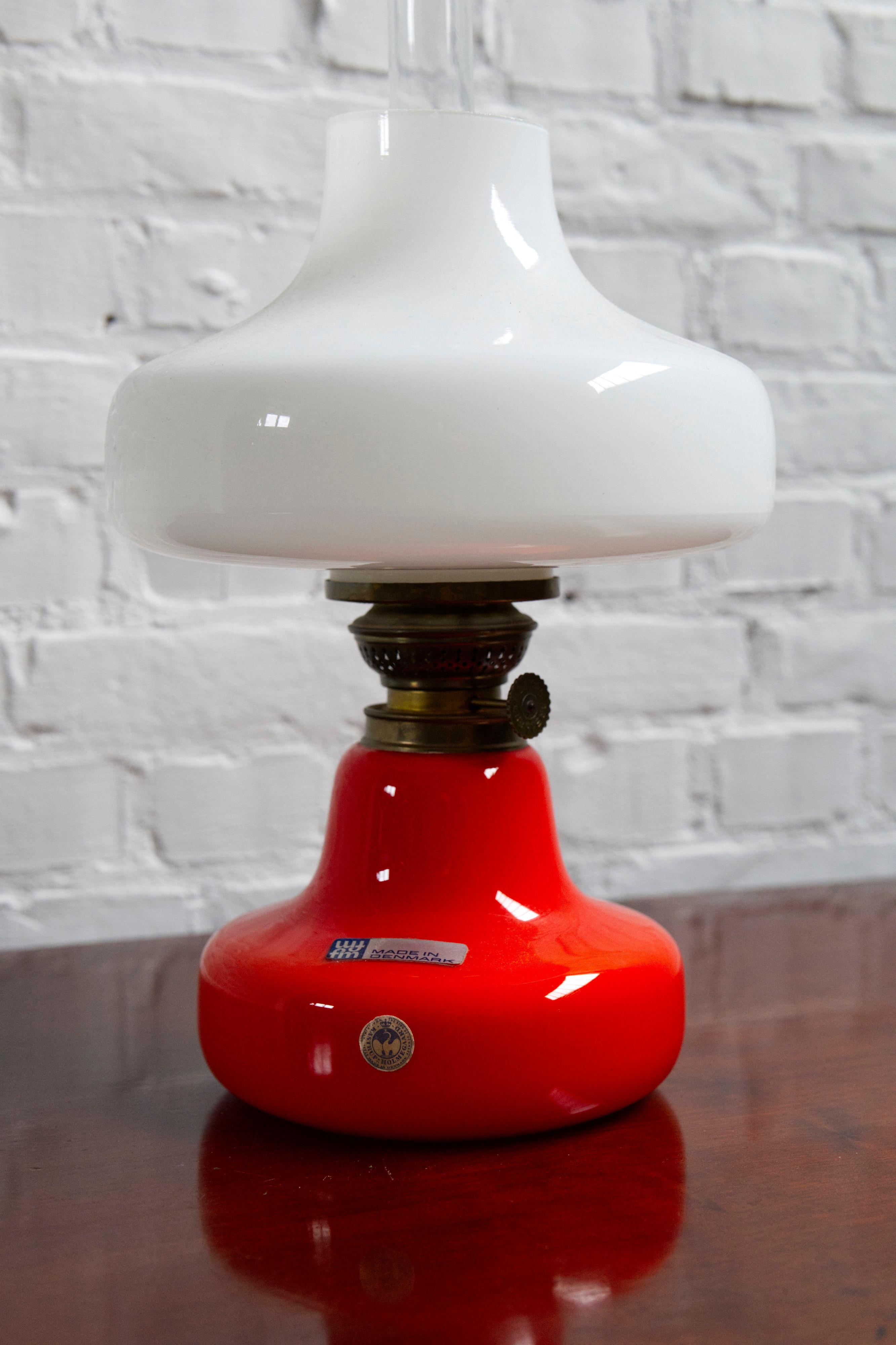 Mid-20th Century Orange 'Oline' Oil Table Lamp from Fog & Mørup, Denmark, 1960s For Sale