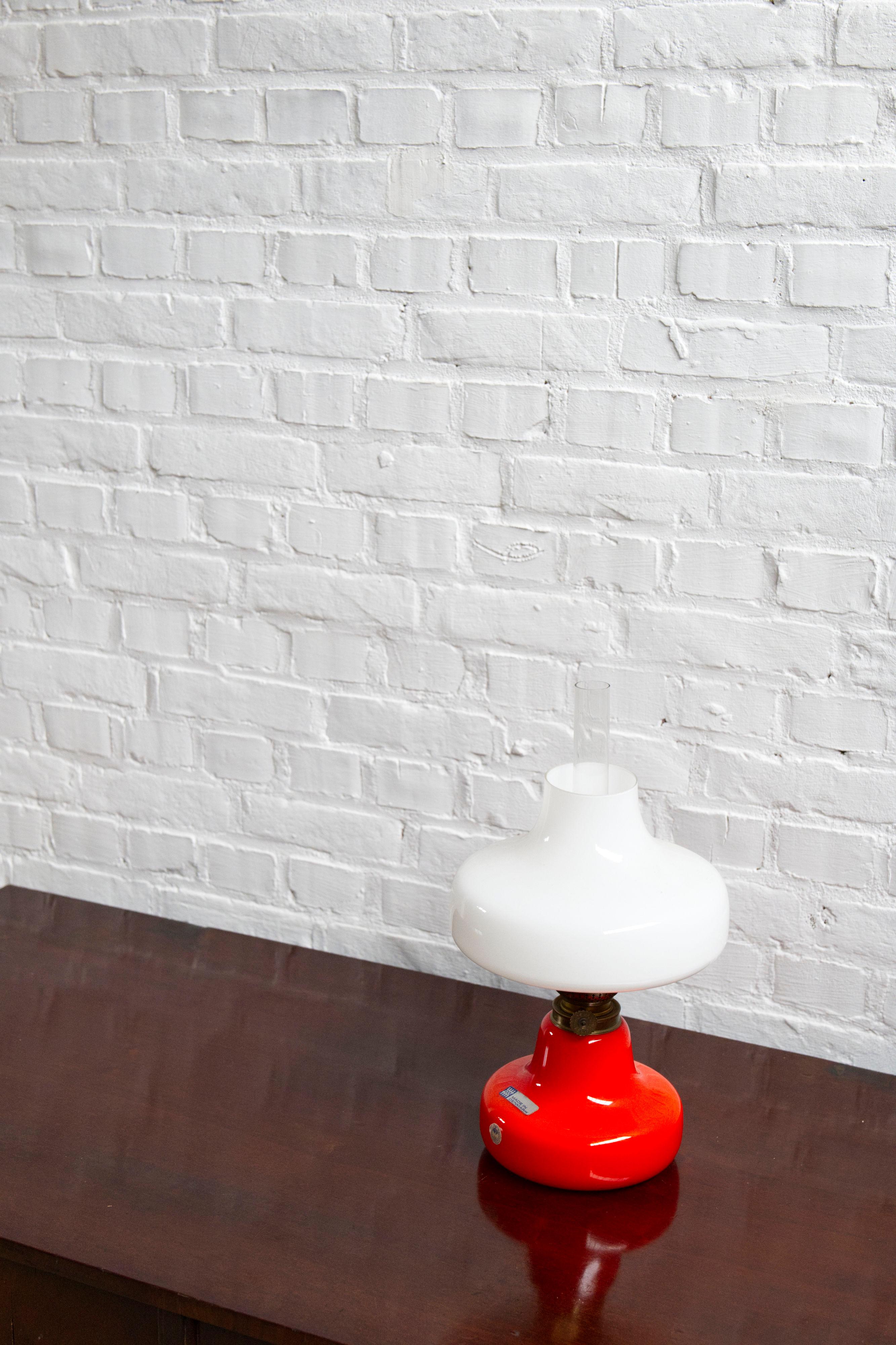 Brass Orange 'Oline' Oil Table Lamp from Fog & Mørup, Denmark, 1960s For Sale