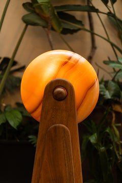 Orange Onix Screen, Purple-Pink Wooden Base, Solstice Lamp by Tenam Studio