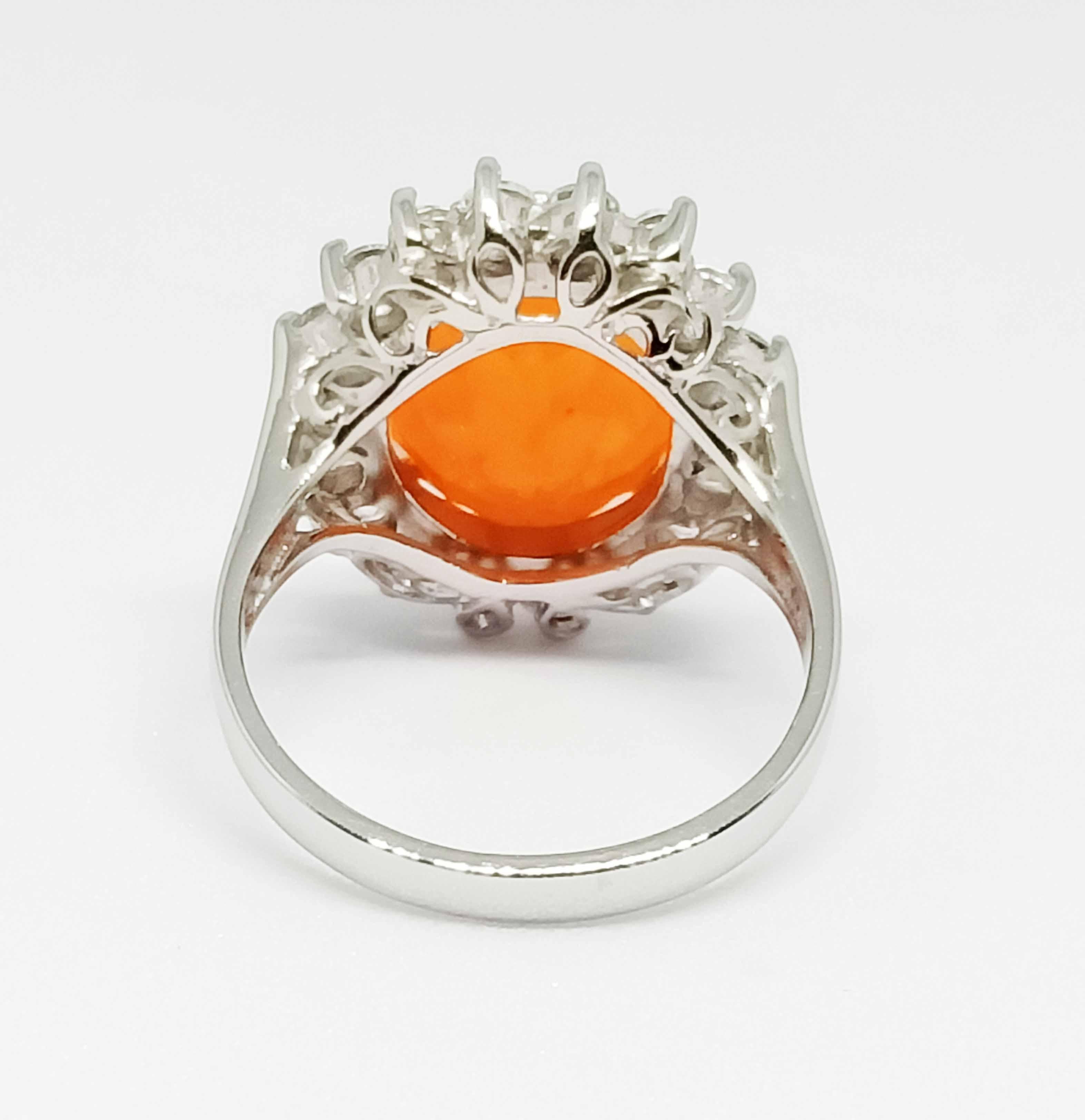 (Big Ring)Orange Opal(5.30cts) white gold plated Over sterling silver. In New Condition In Bangkok, TH