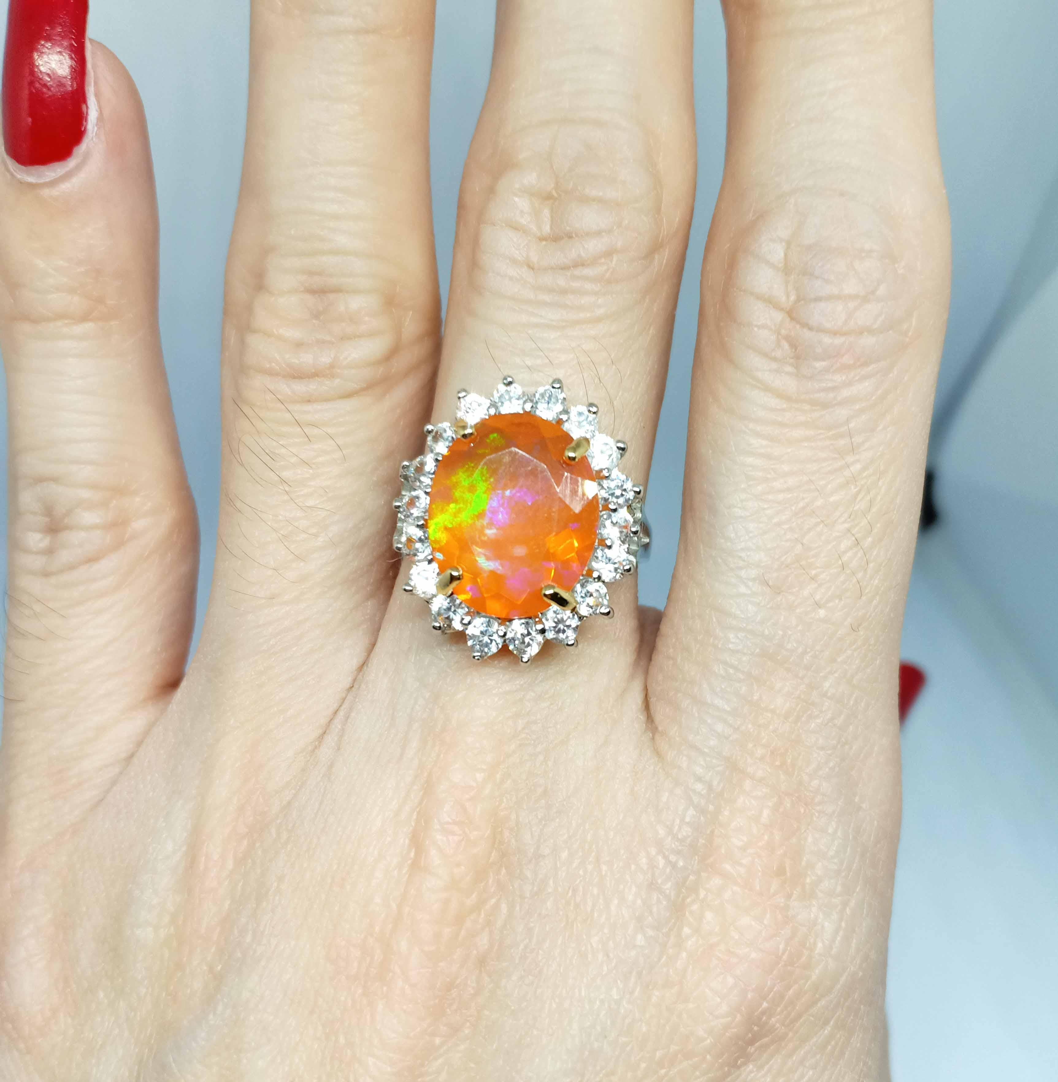 (Big Ring)Orange Opal(5.30cts) white gold plated Over sterling silver. 1
