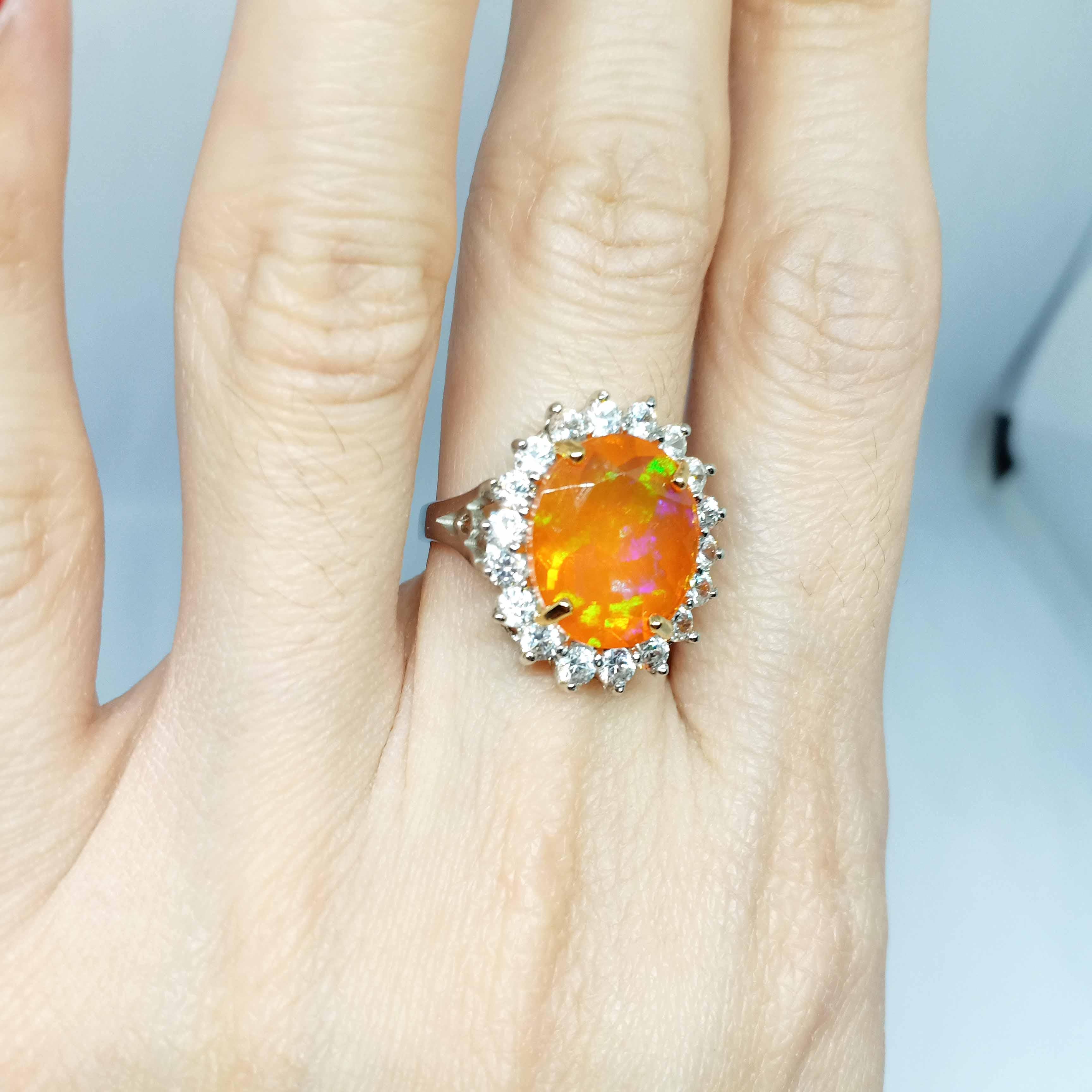 (Big Ring)Orange Opal(5.30cts) white gold plated Over sterling silver. 2